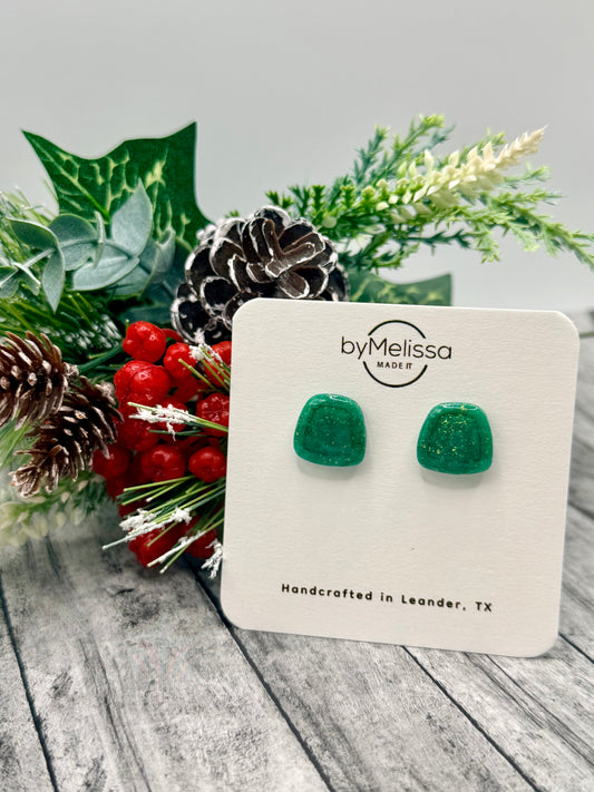 Green and Gold Small Embedded Polygon Stud Earrings