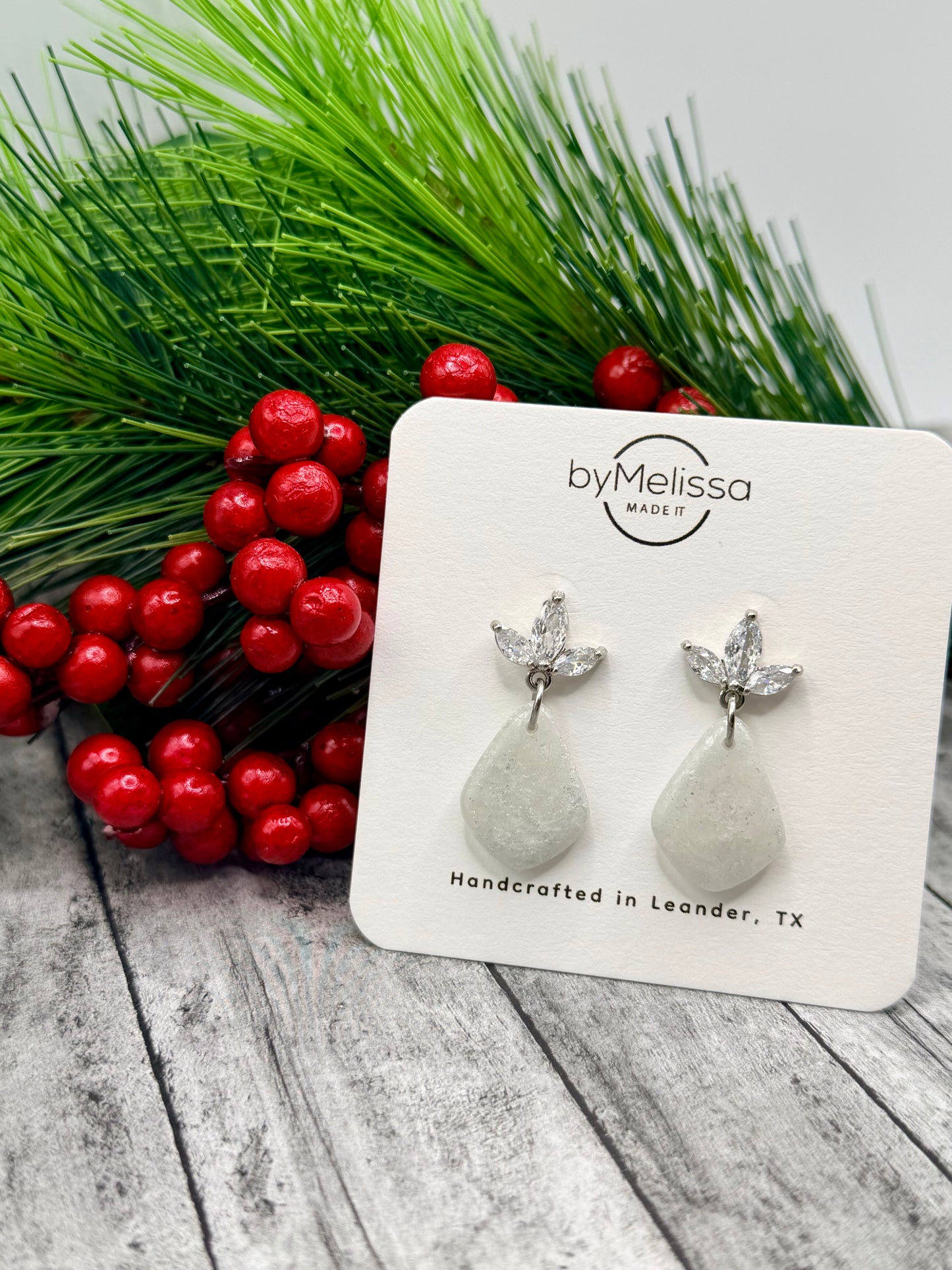 White and Silver Petite Kite with Flower Cubic Zirconia Studs