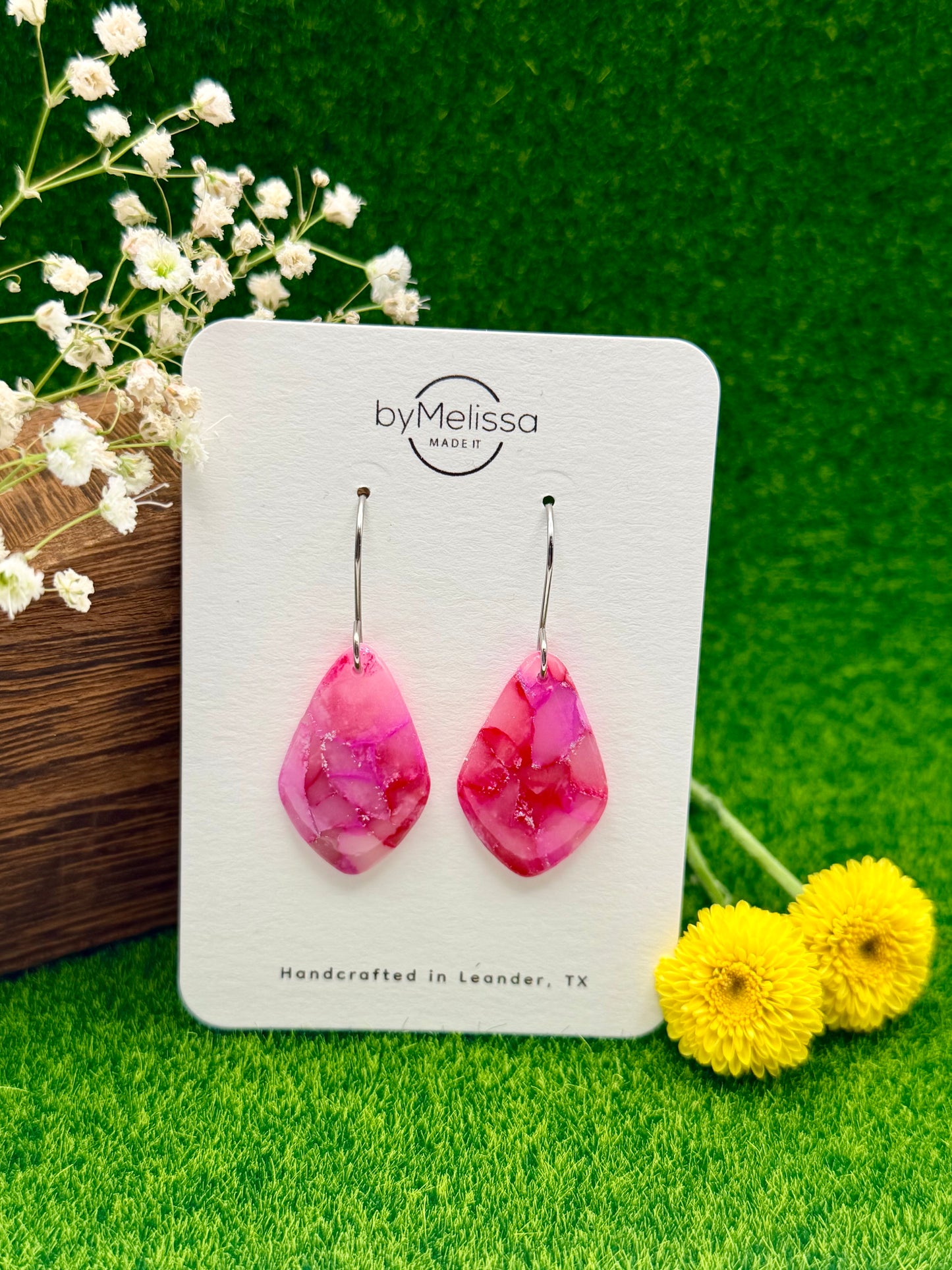 Red and Pink Small Kite Drop Earrings in Silver