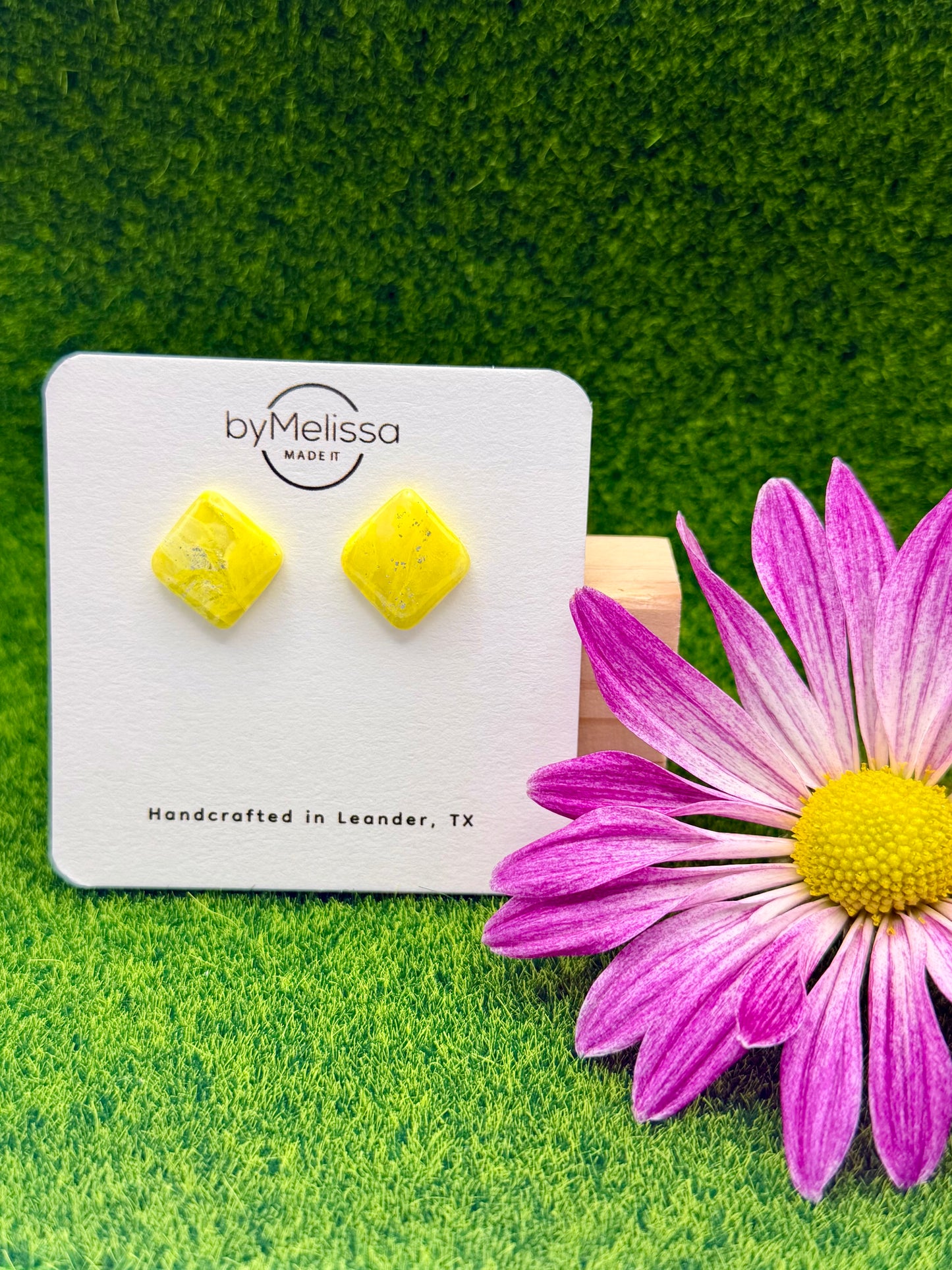 Yellow Rounded Square Stud Earrings
