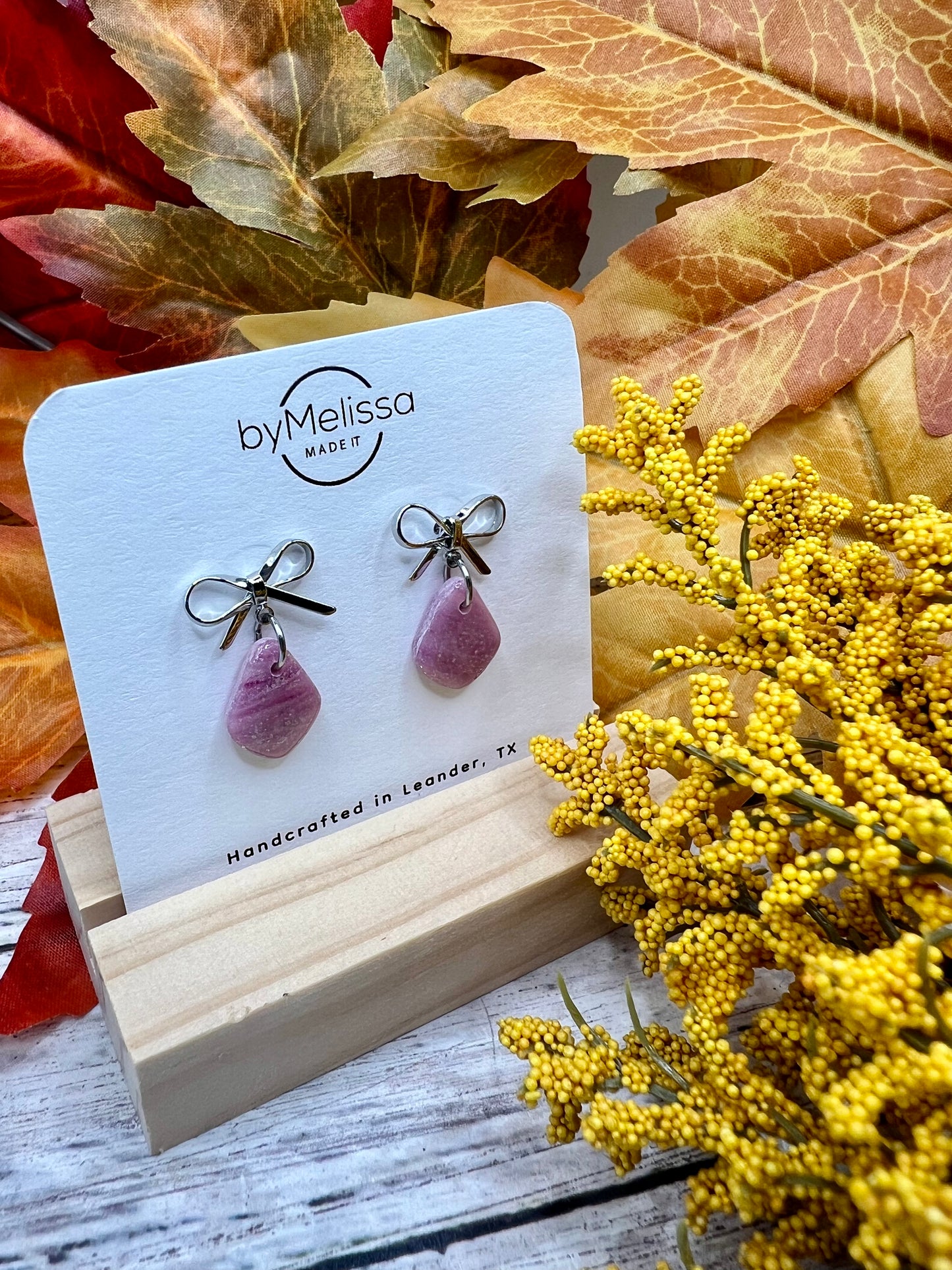 Plum and Pink Mini Kite Bowknot Earrings in Silver