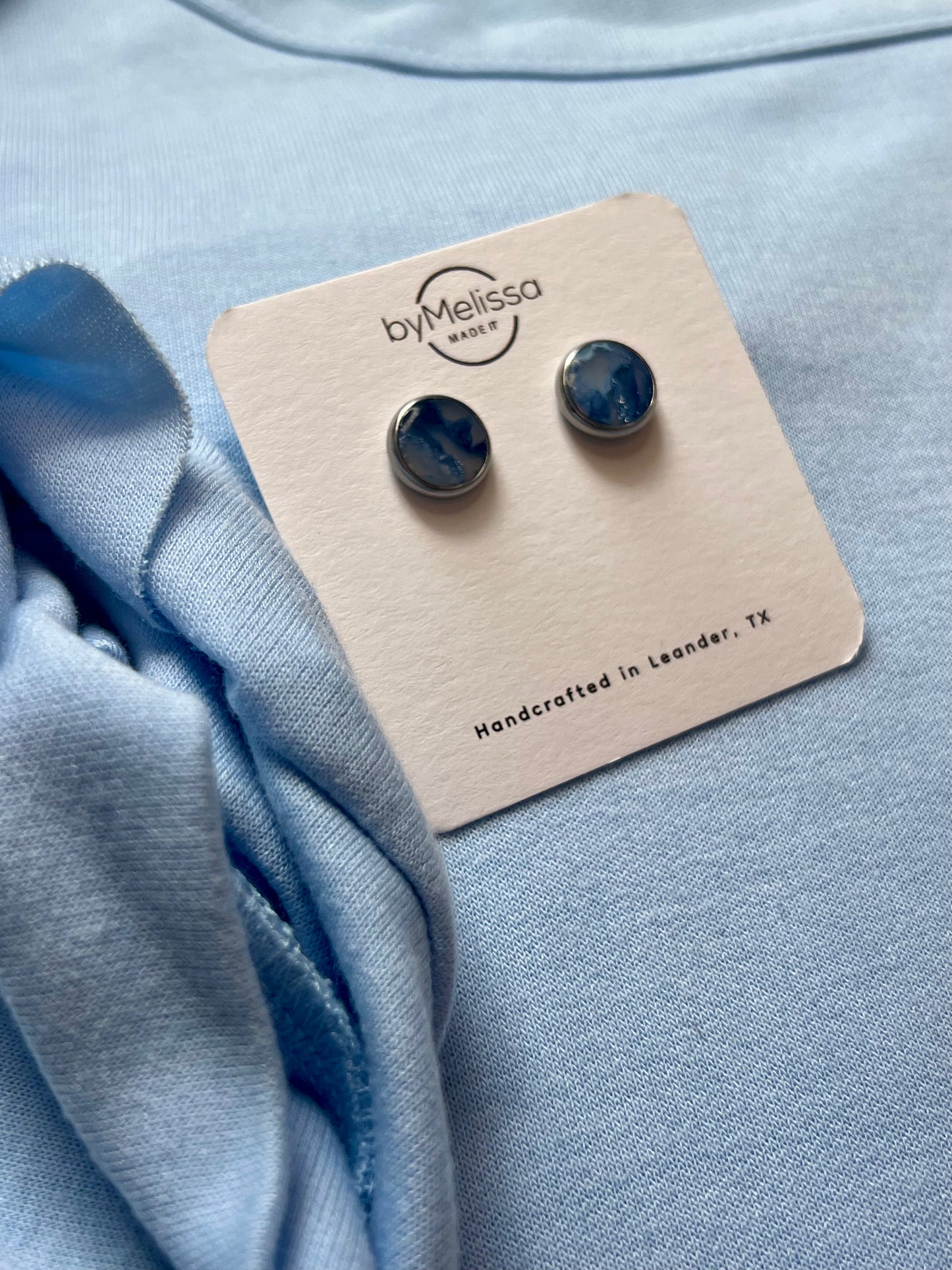 Navy and Columbia Blue Circle Bezel Stud Earrings