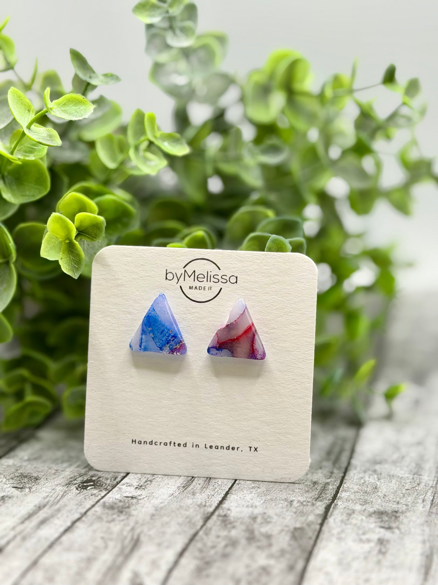 Red and Blue Triangle Stud Earrings