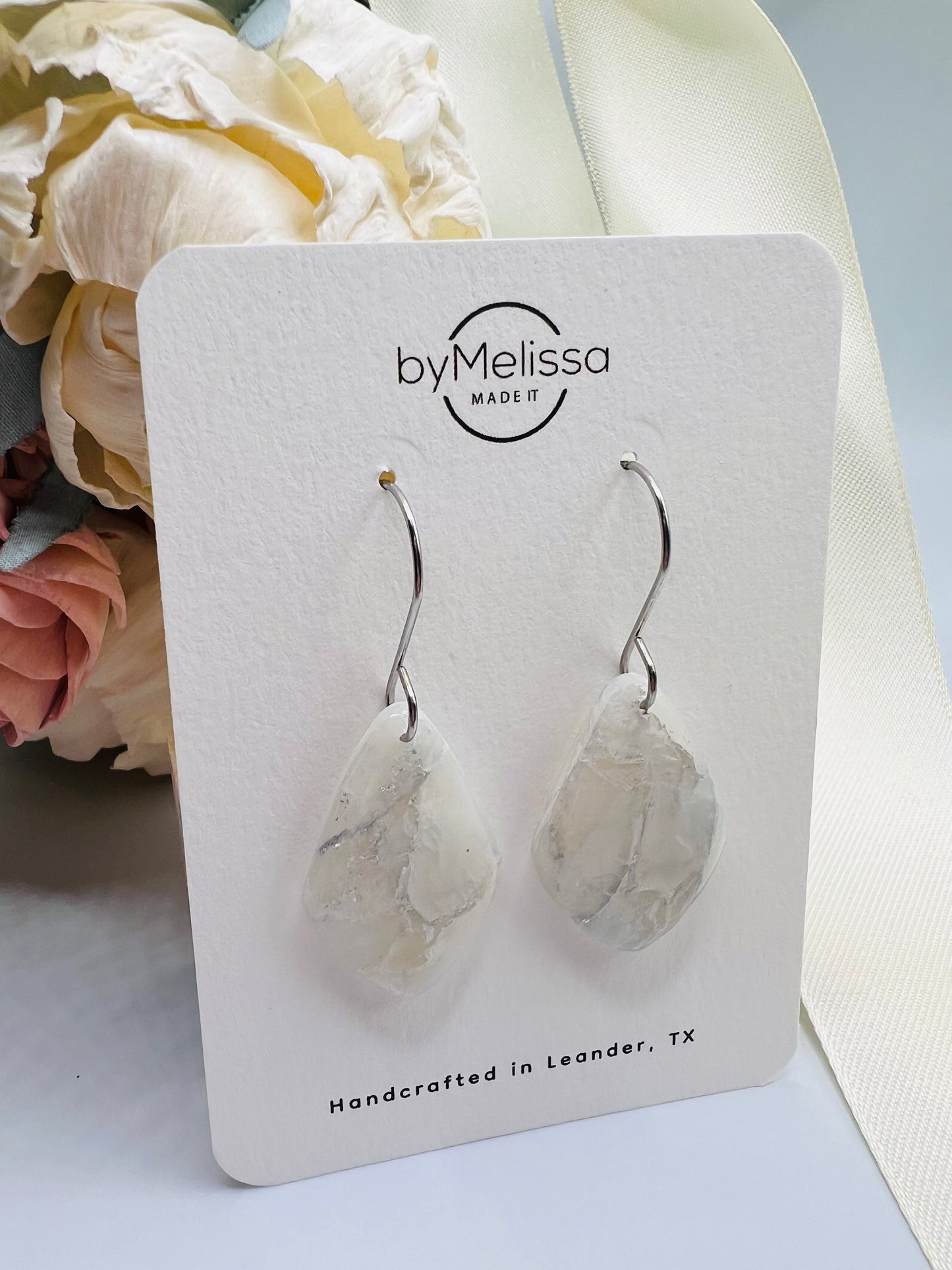 White and Silver Small Kite Drop Earrings