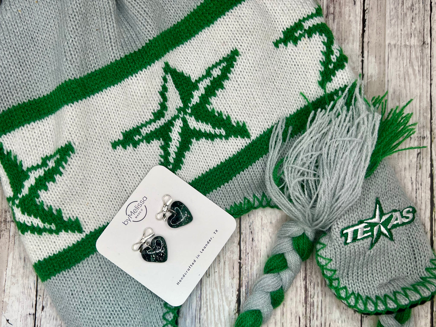 Forest Green and Black Bowknot Heart Earrings in Silver