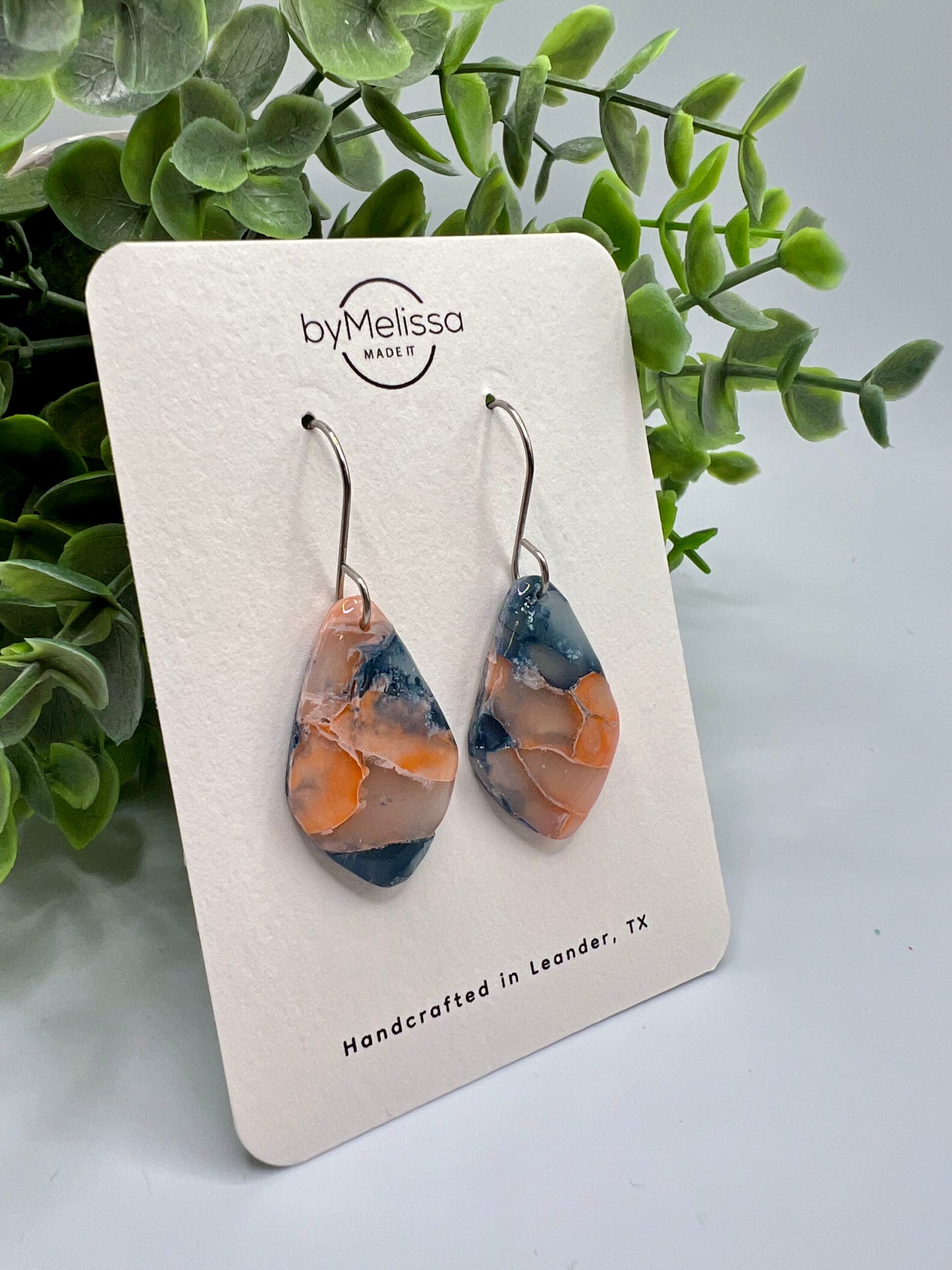 Navy and Peach Small Kite Drop Earrings in Silver