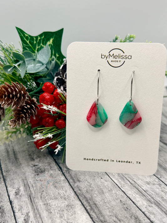 Red and Green Petite Kite Drop Earrings in Silver