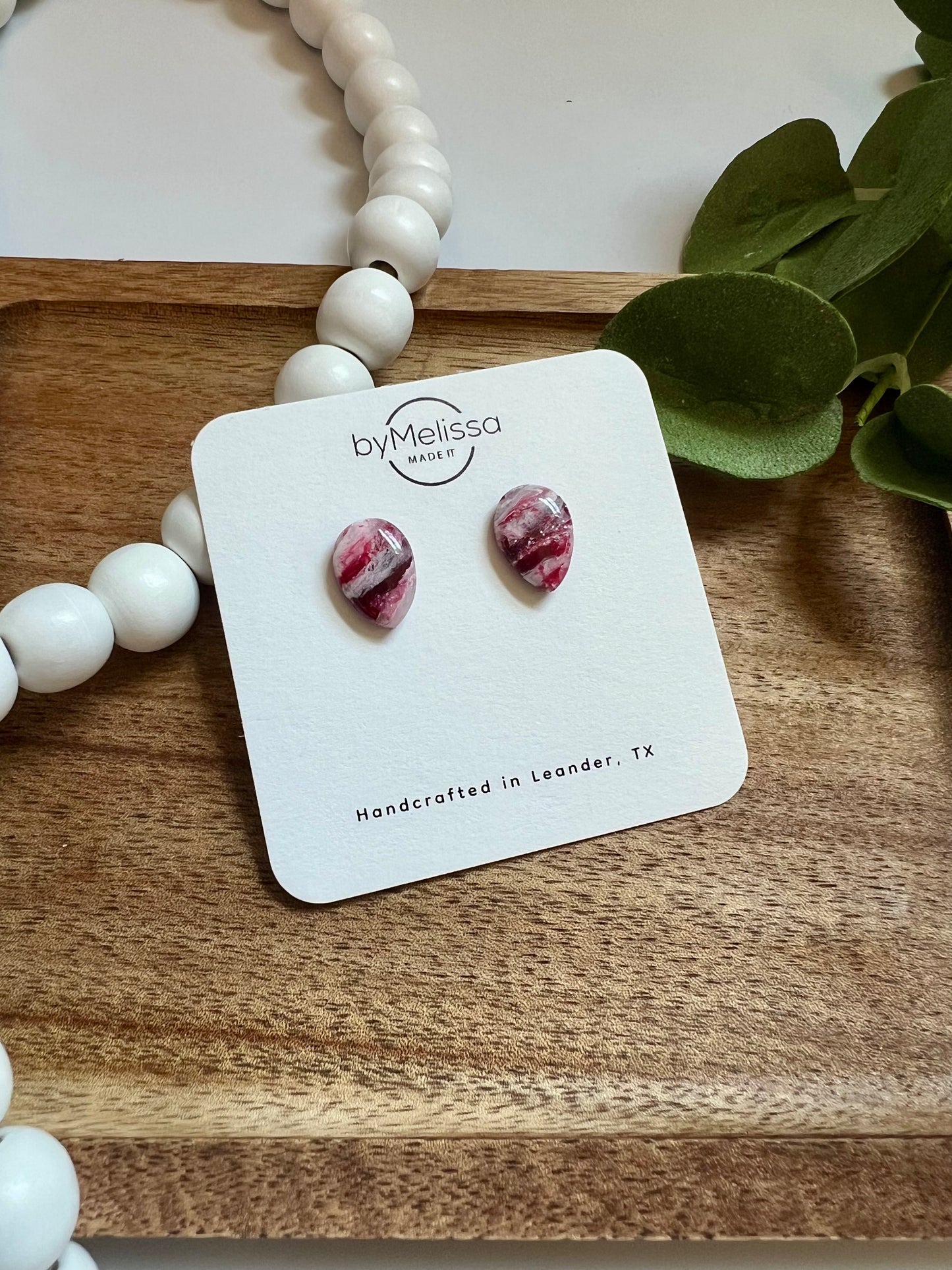 Red and White Teardrop Stud Earrings