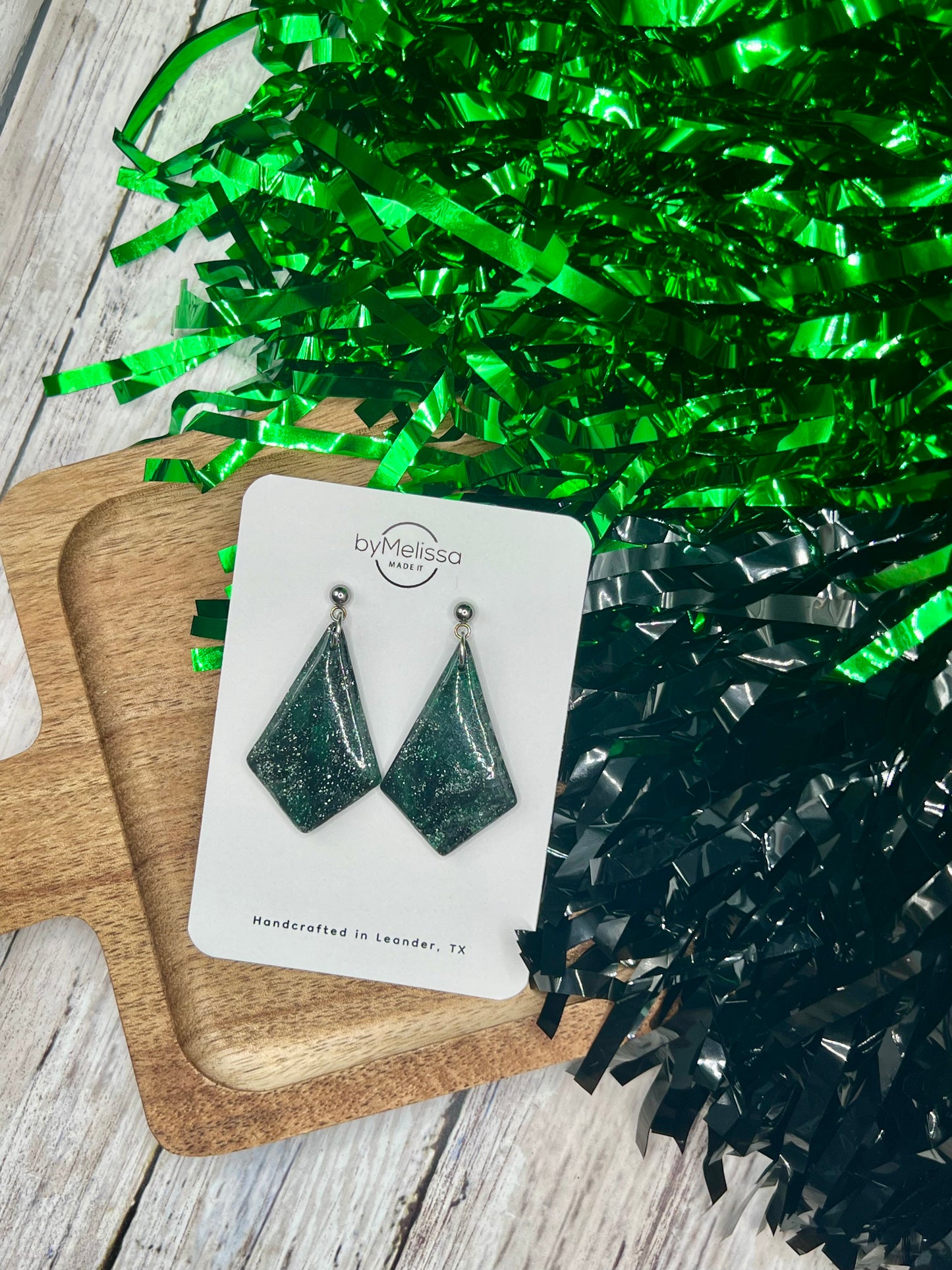 Cedar Park High School earrings, green and black CPHS spirit jewelry, Timberwolves game day accessory