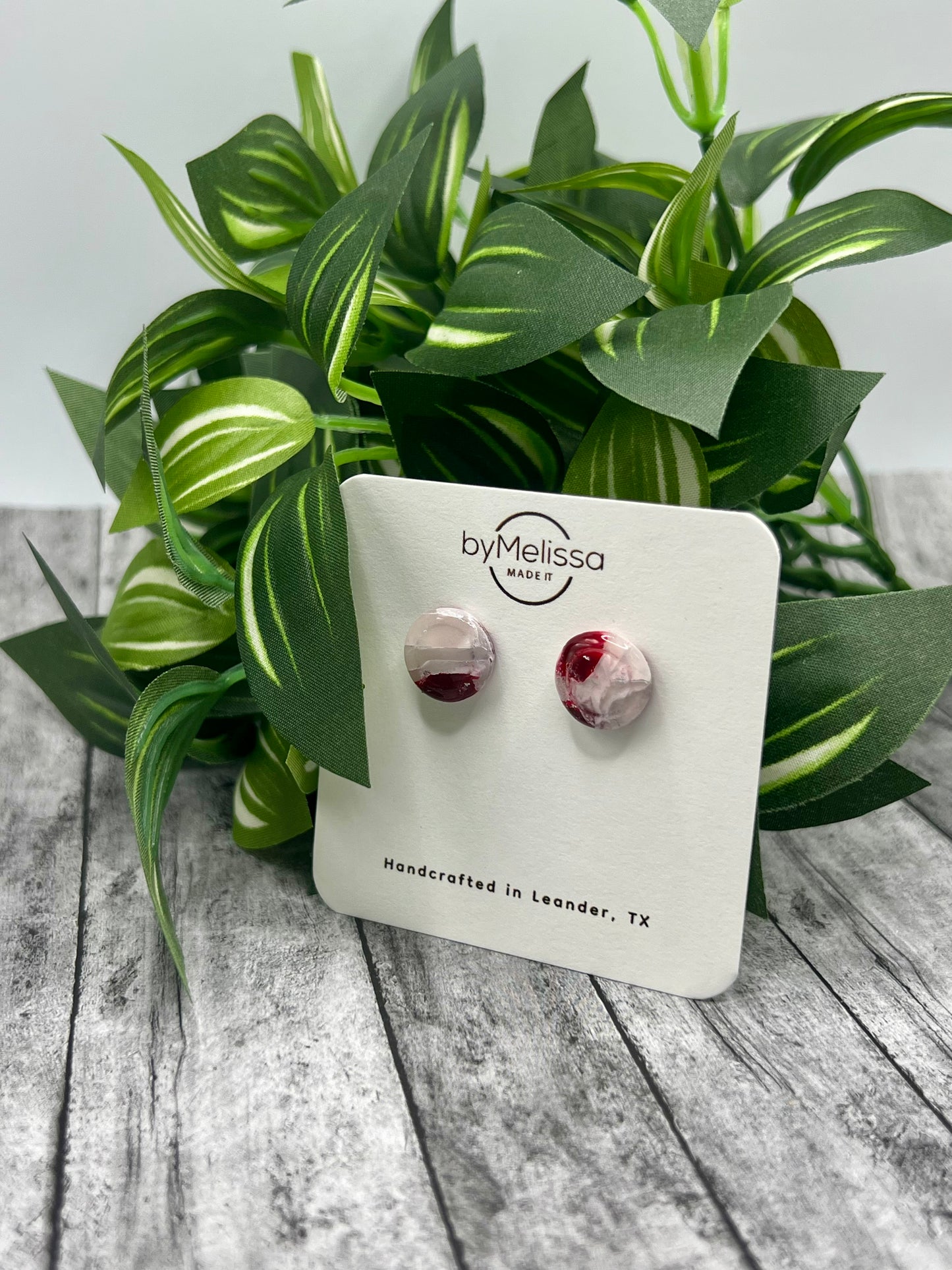 Maroon and White Small Embedded Circle Stud Earrings