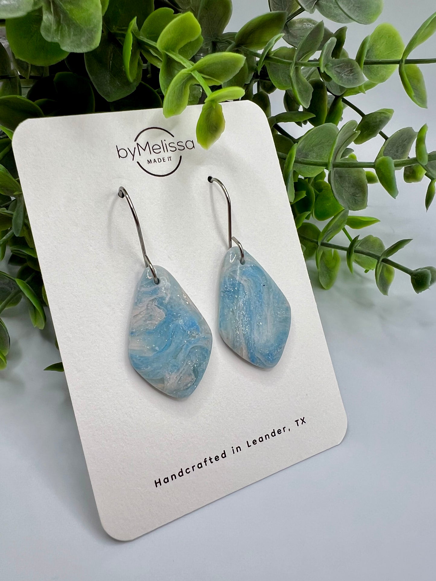 Blue and Light Pink Small Kite Drop Earrings in Silver