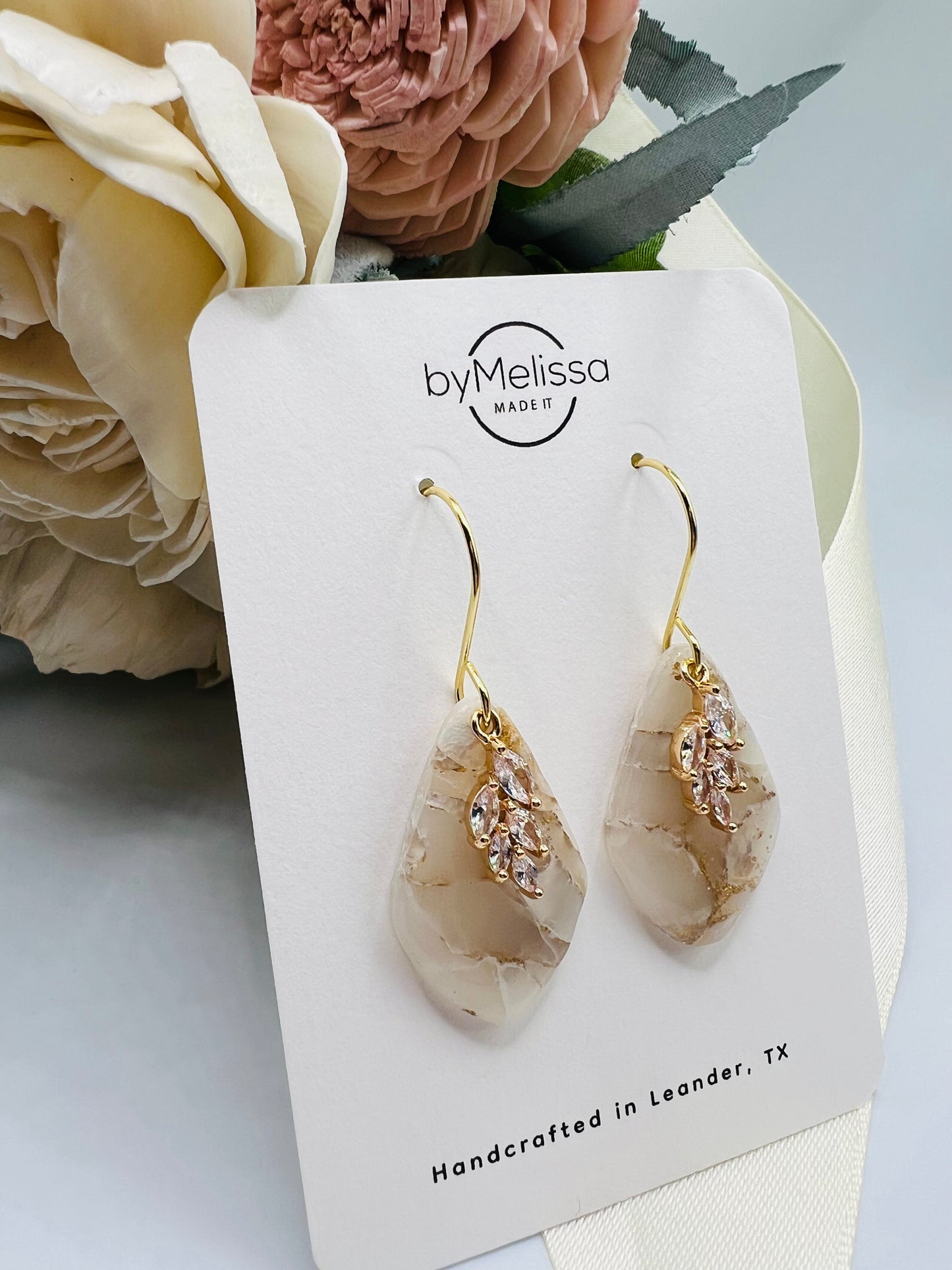 White and Gold Small Kite Drop Earrings