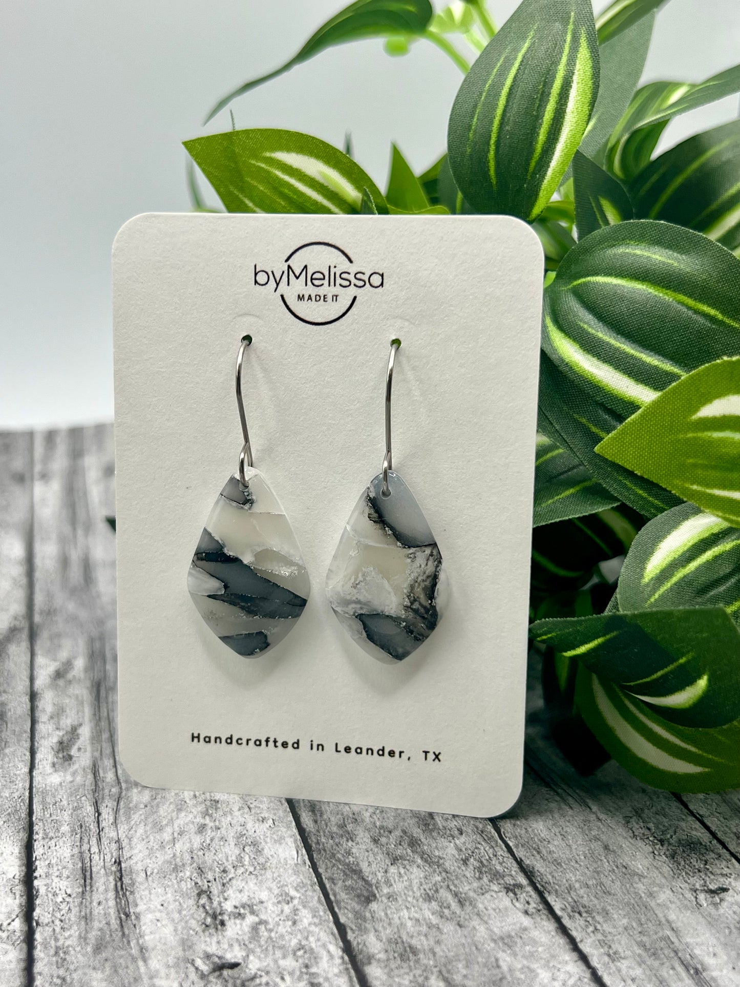 Black and White Small Kite Drop Earrings in Silver