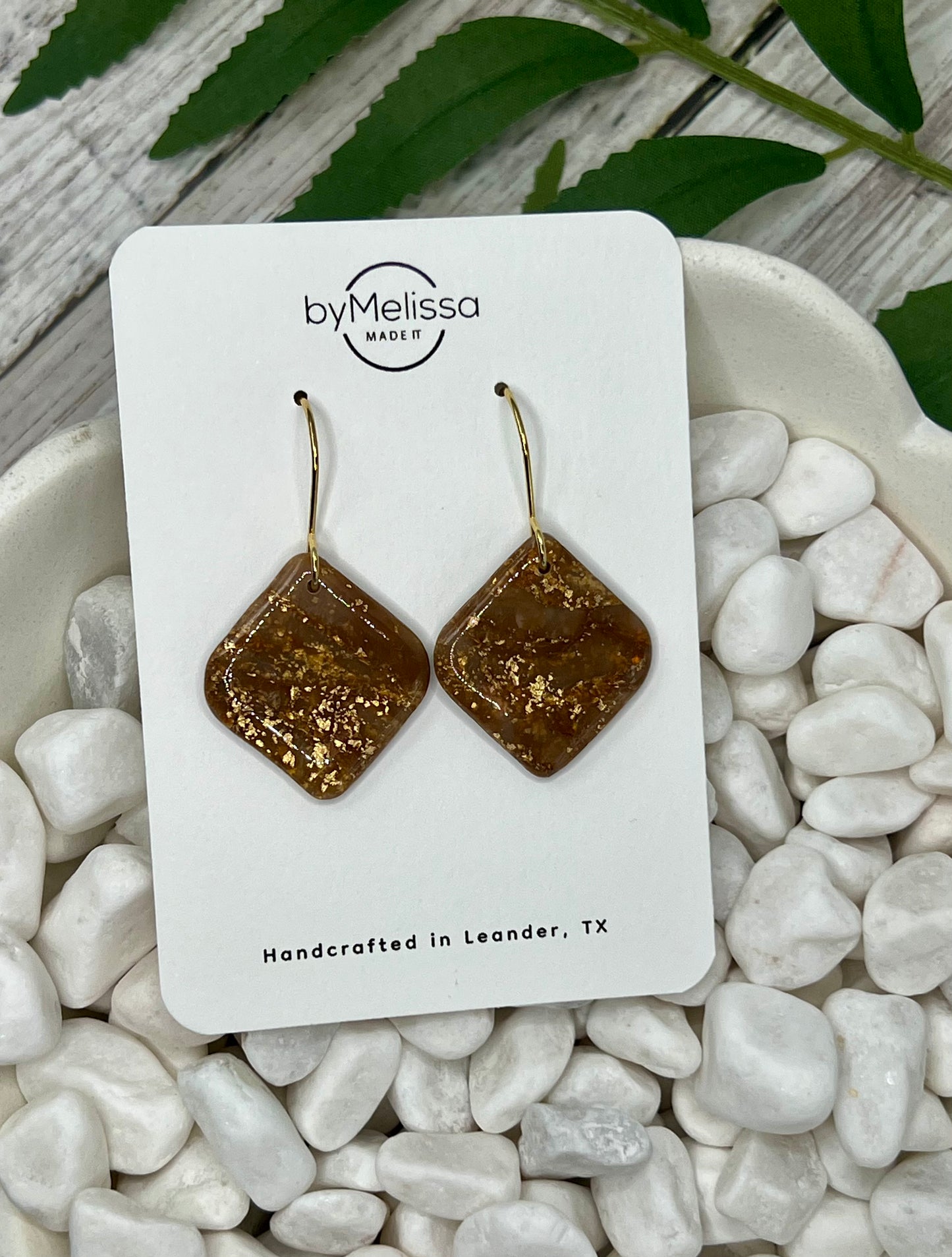 Mocha Mousse Rounded Square Drop Earrings in Gold