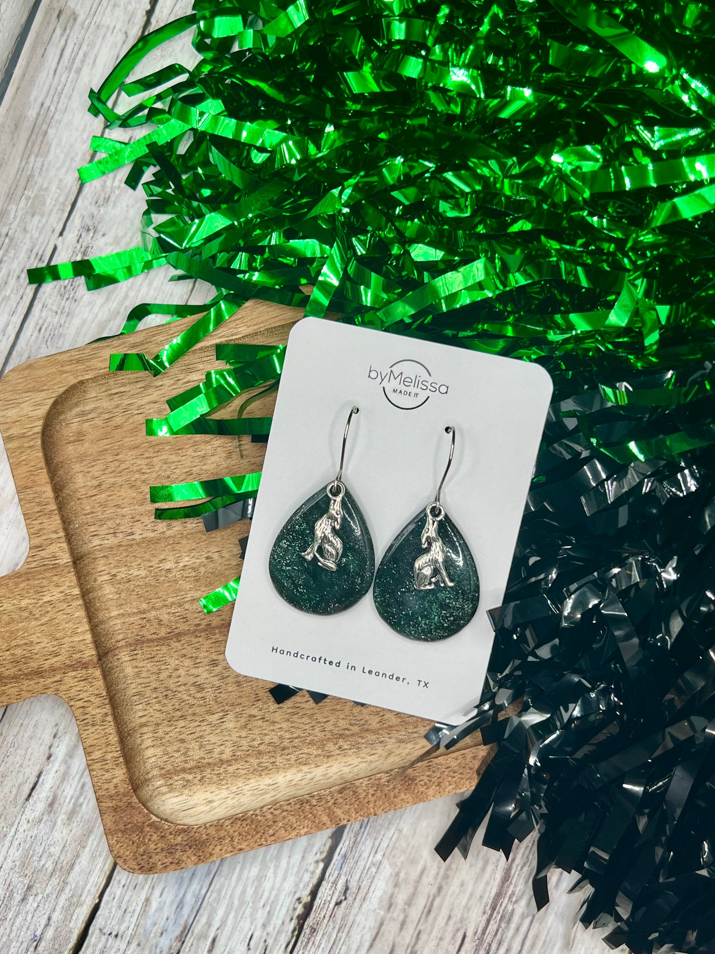 Cedar Park High School earrings, green and black CPHS spirit jewelry, Timberwolves game day accessory
