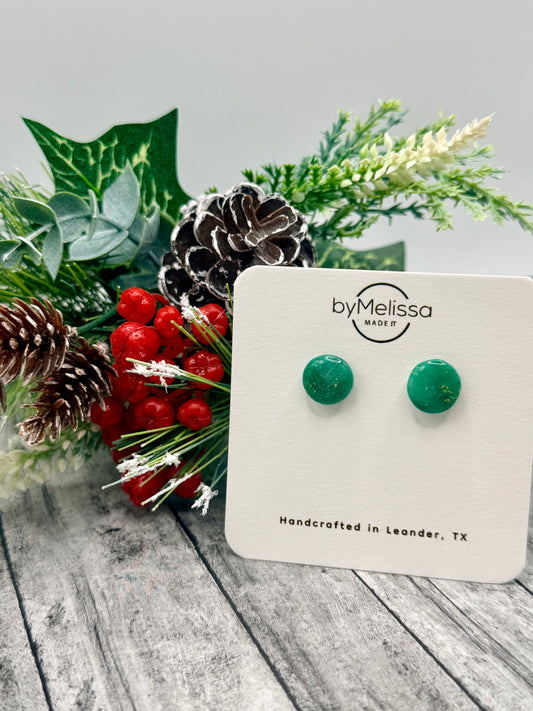 Green and Gold Small Circle Stud Earrings