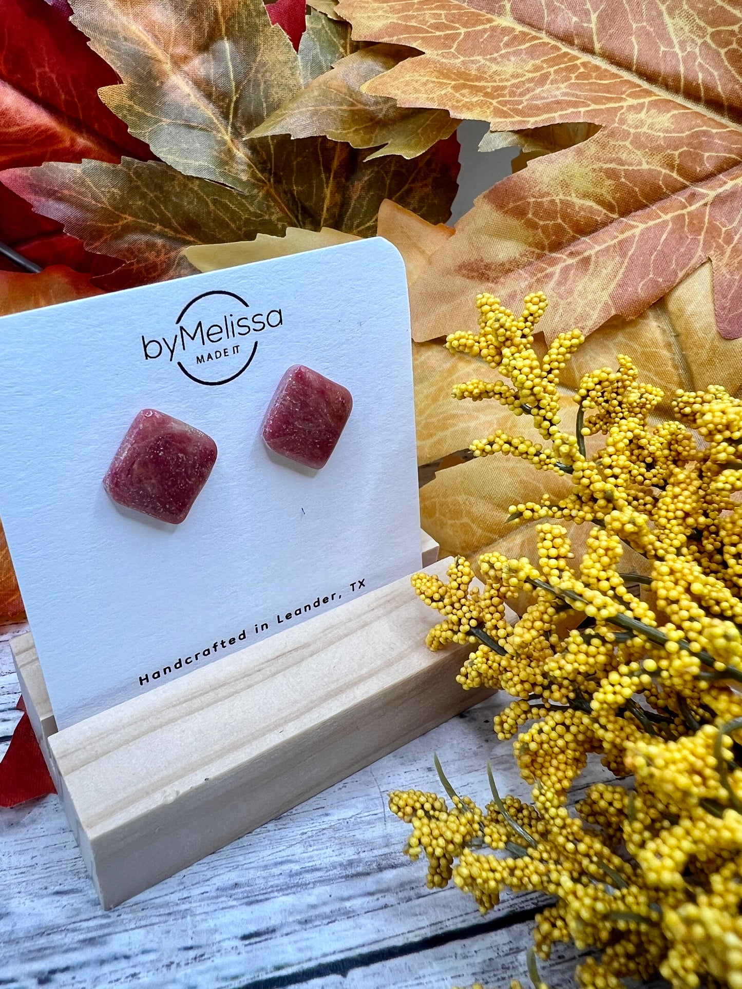Maroon and Mustard Rounded Square Stud Earrings