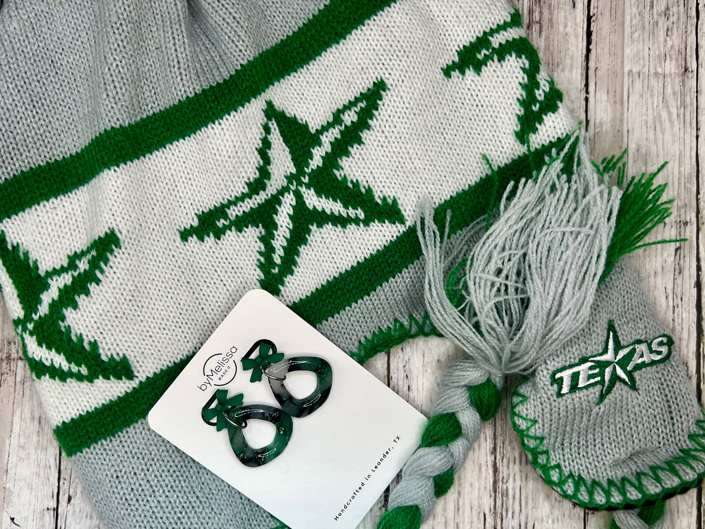 Forest Green and Black Open Triangle Drop with Green Bows