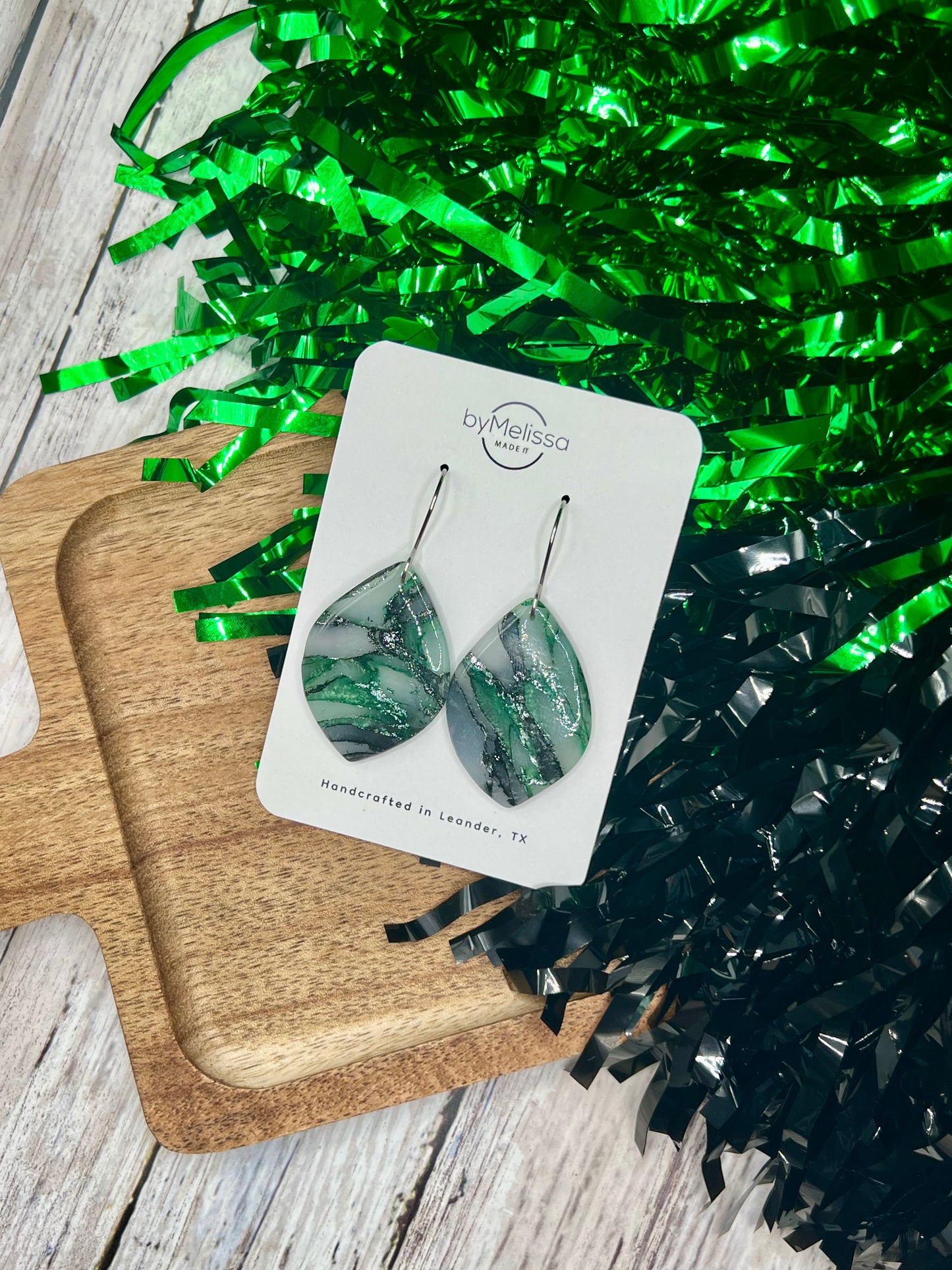 Cedar Park High School earrings, green and black CPHS spirit jewelry, Timberwolves game day accessory