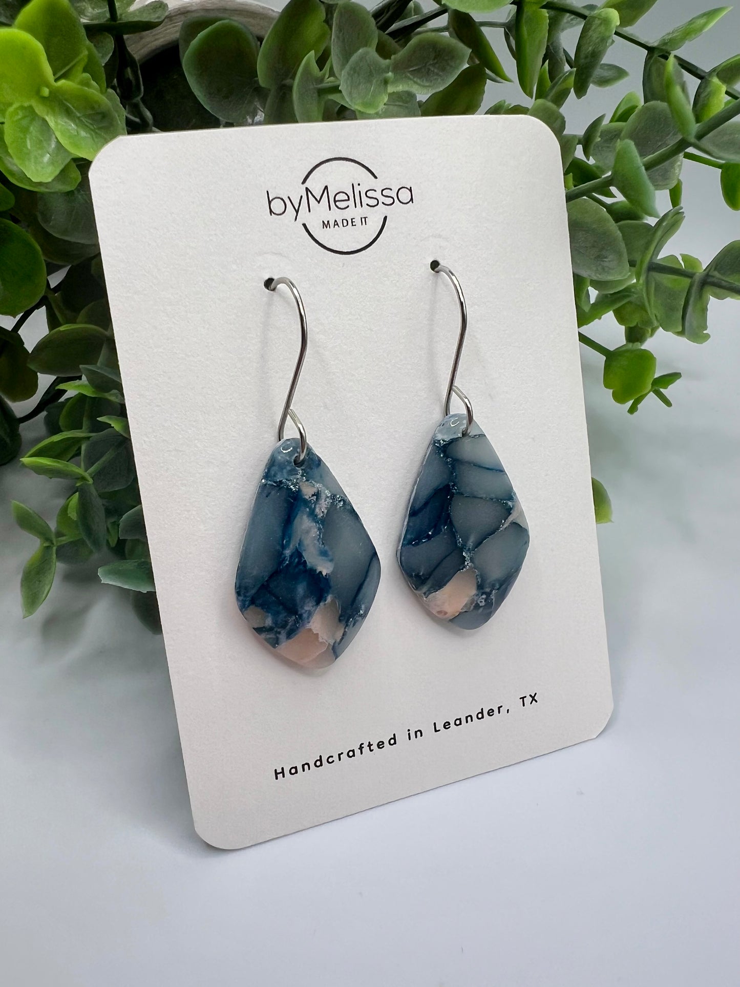 Navy and Light Pink Small Kite Drop Earrings in Silver