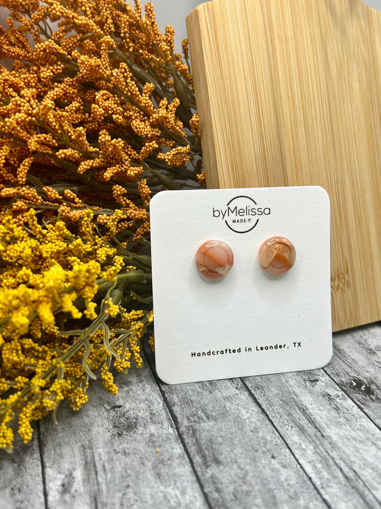 Orange and White Small Embedded Circle Stud Earrings