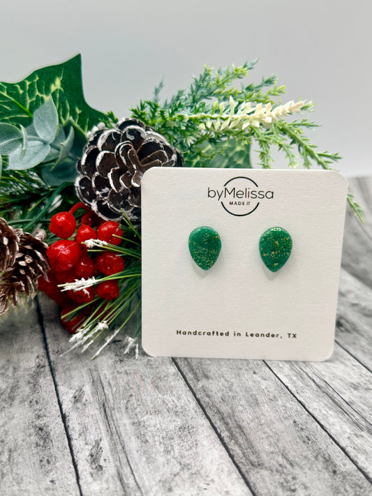 Green and Gold Teardrop Stud Earrings