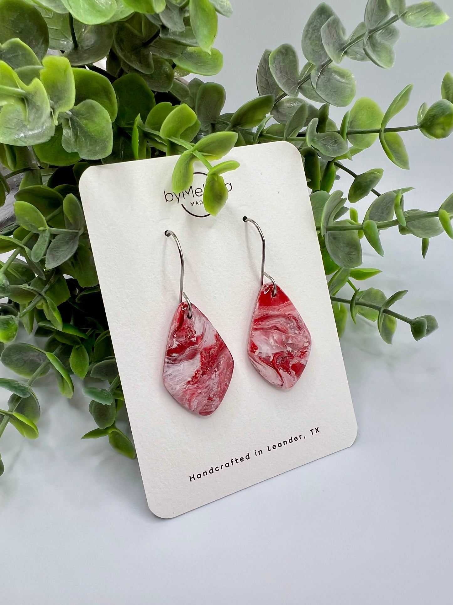 Red and White Small Kite Drop Earrings in Silver