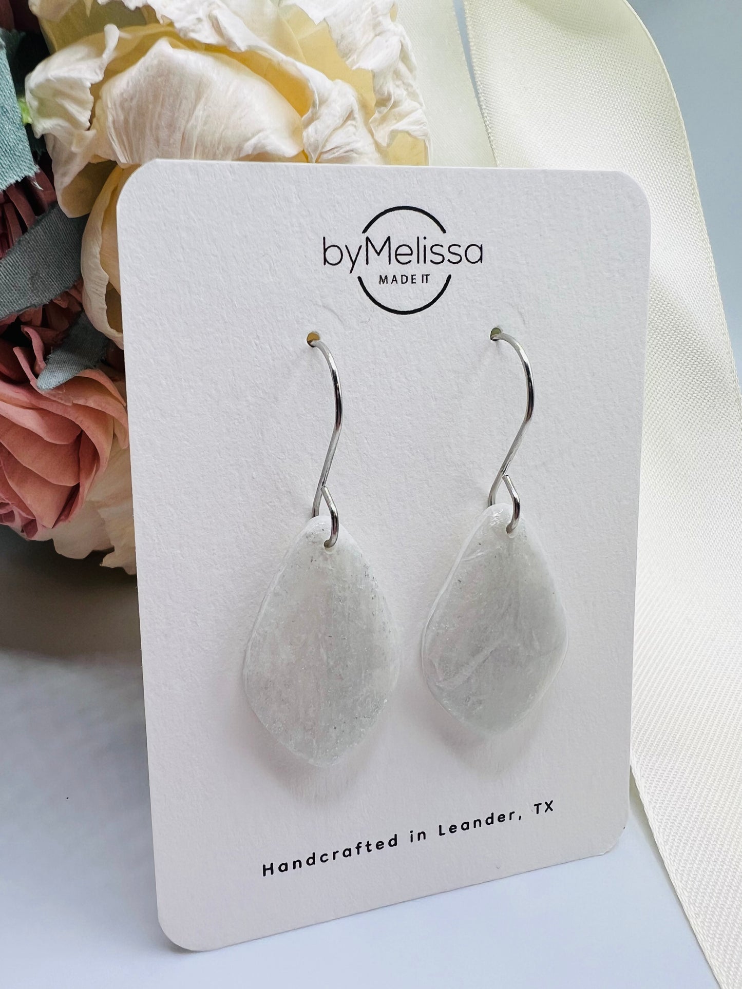 White and Silver Small Kite Drop Earrings