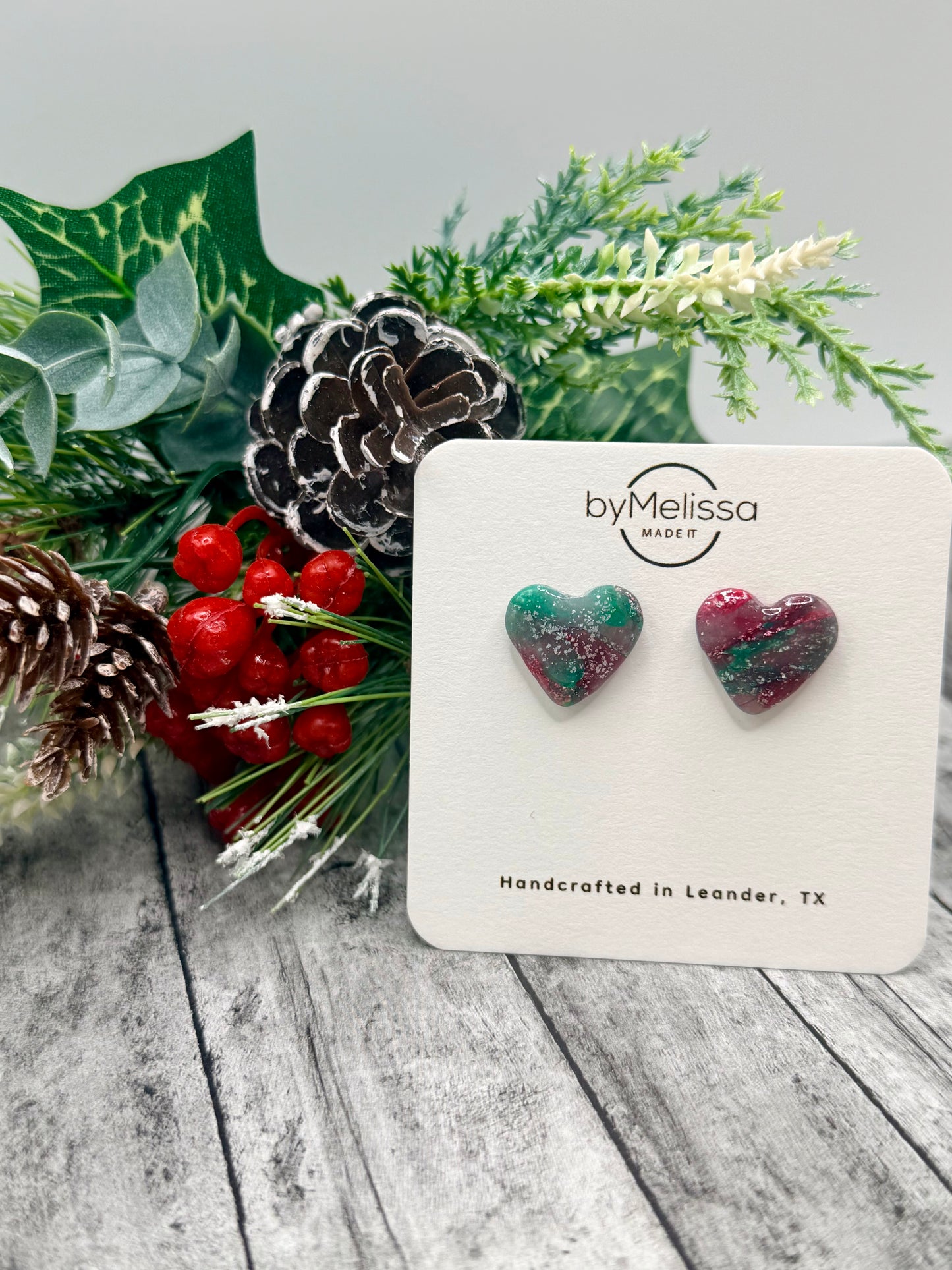 Red and Green Heart Stud Earrings