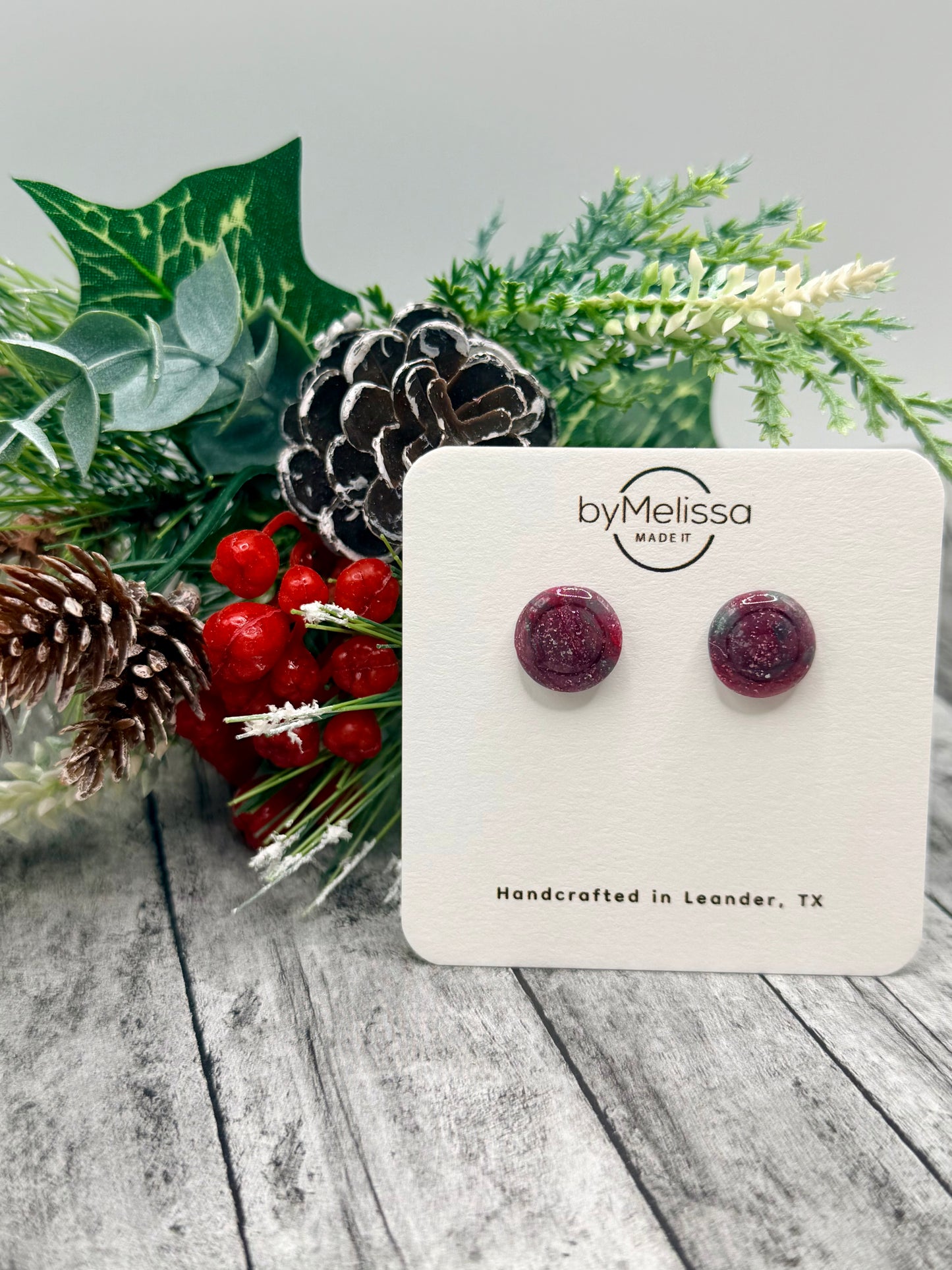 Red and Green Small Embedded Circle Stud Earrings