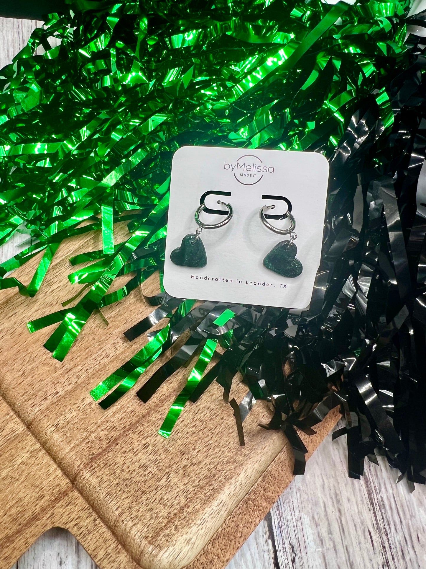 Cedar Park High School earrings, green and black CPHS spirit jewelry, Timberwolves game day accessory