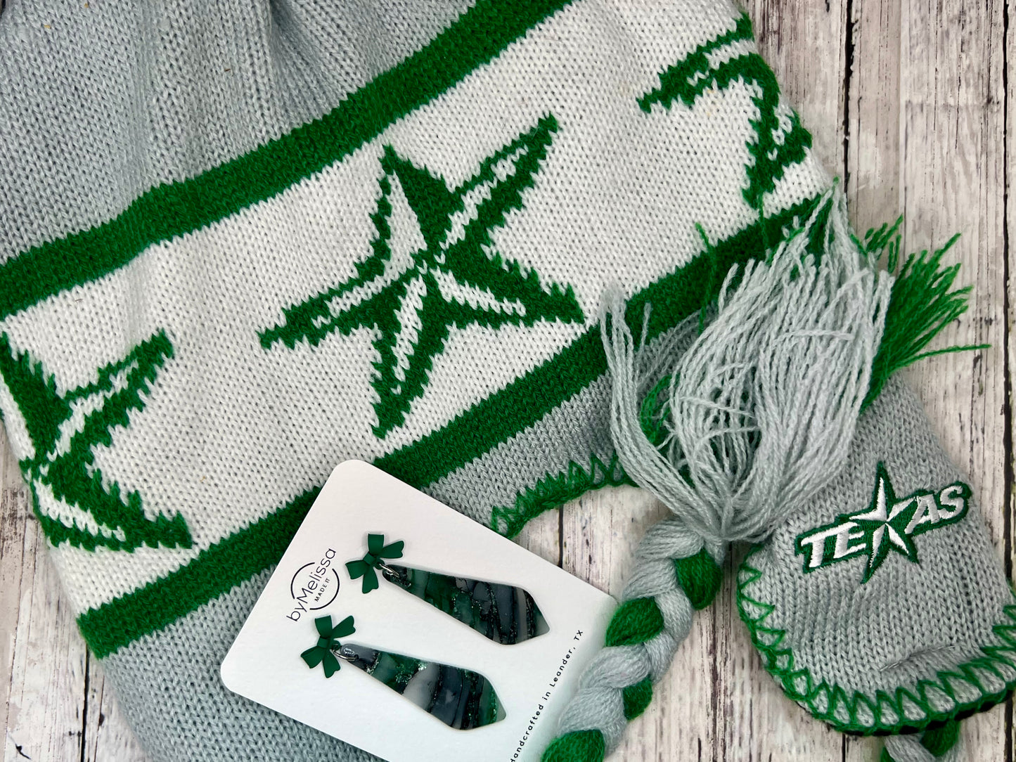 Cedar Park High School earrings, green and black CPHS spirit jewelry, Timberwolves game day accessory