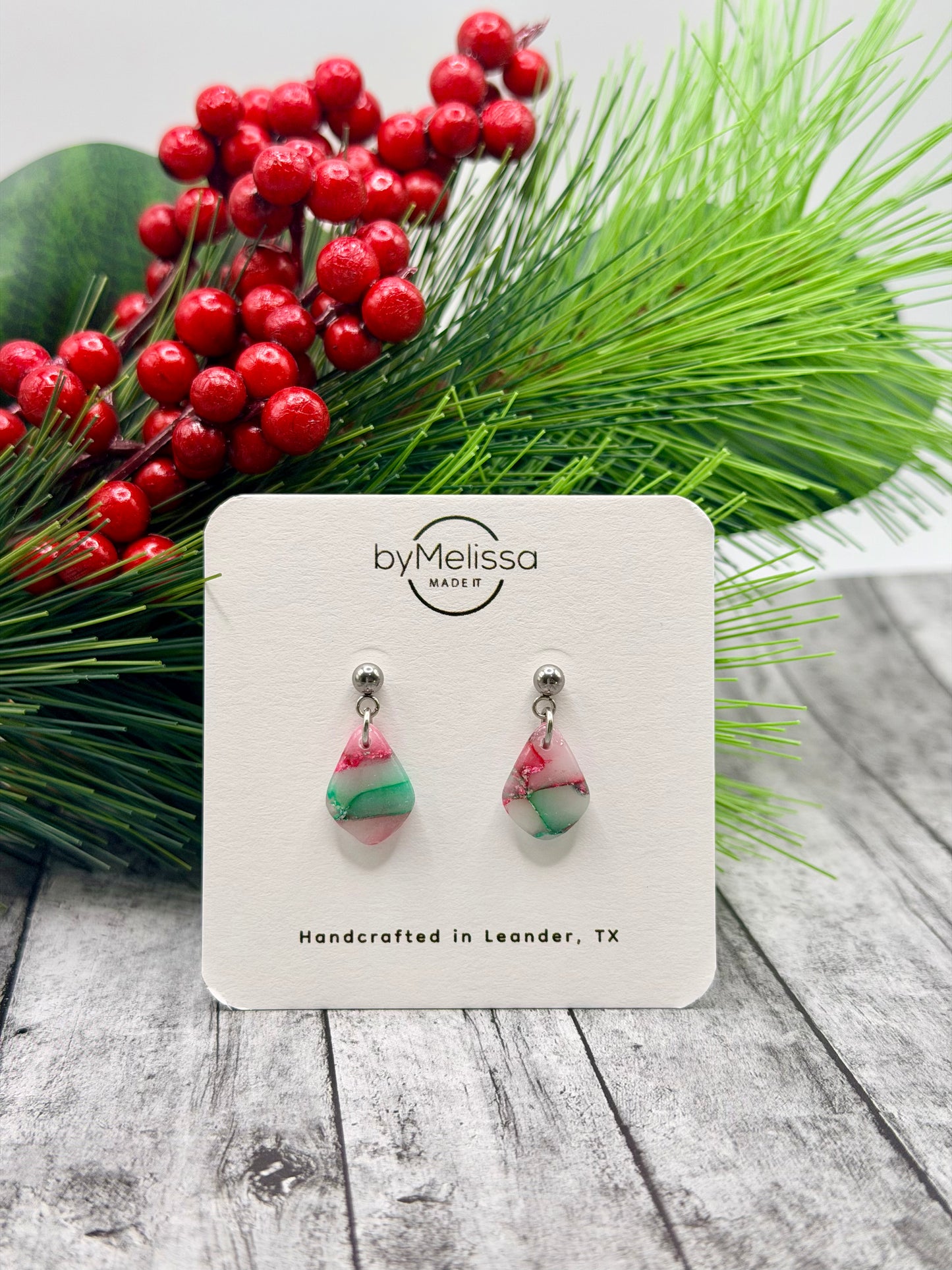 Red and Green Mini Kite Silver Ball Stud Earrings
