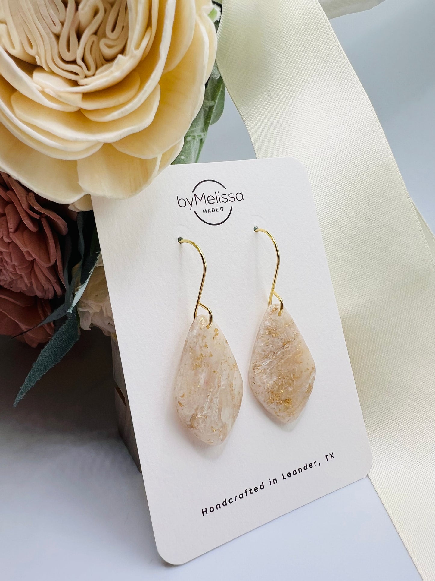White and Gold Small Kite Drop Earrings