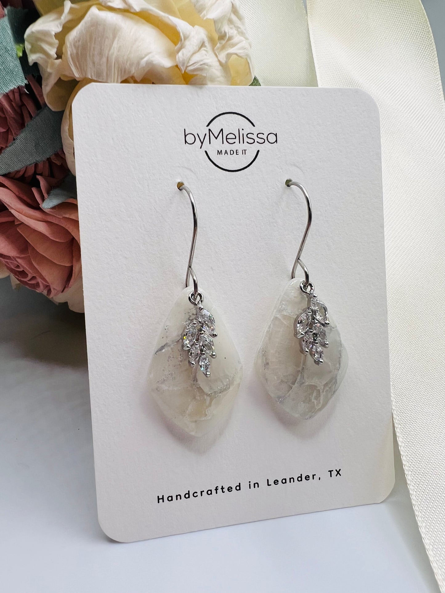 White and Silver Small Kite Drop Earrings