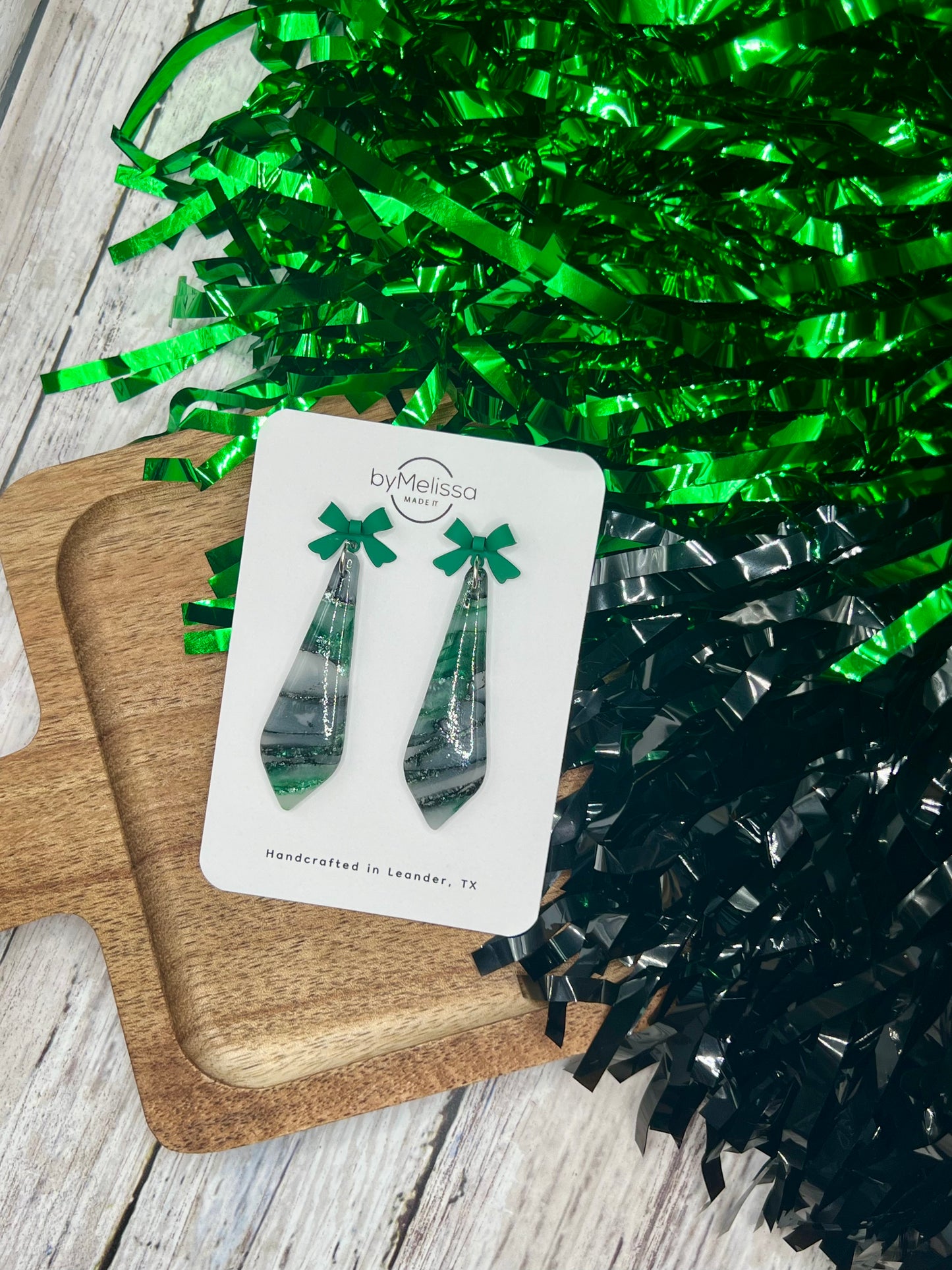 Cedar Park High School earrings, green and black CPHS spirit jewelry, Timberwolves game day accessory