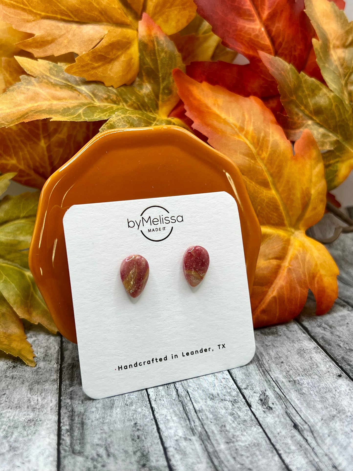 Orange and White Teardrop Stud Earrings