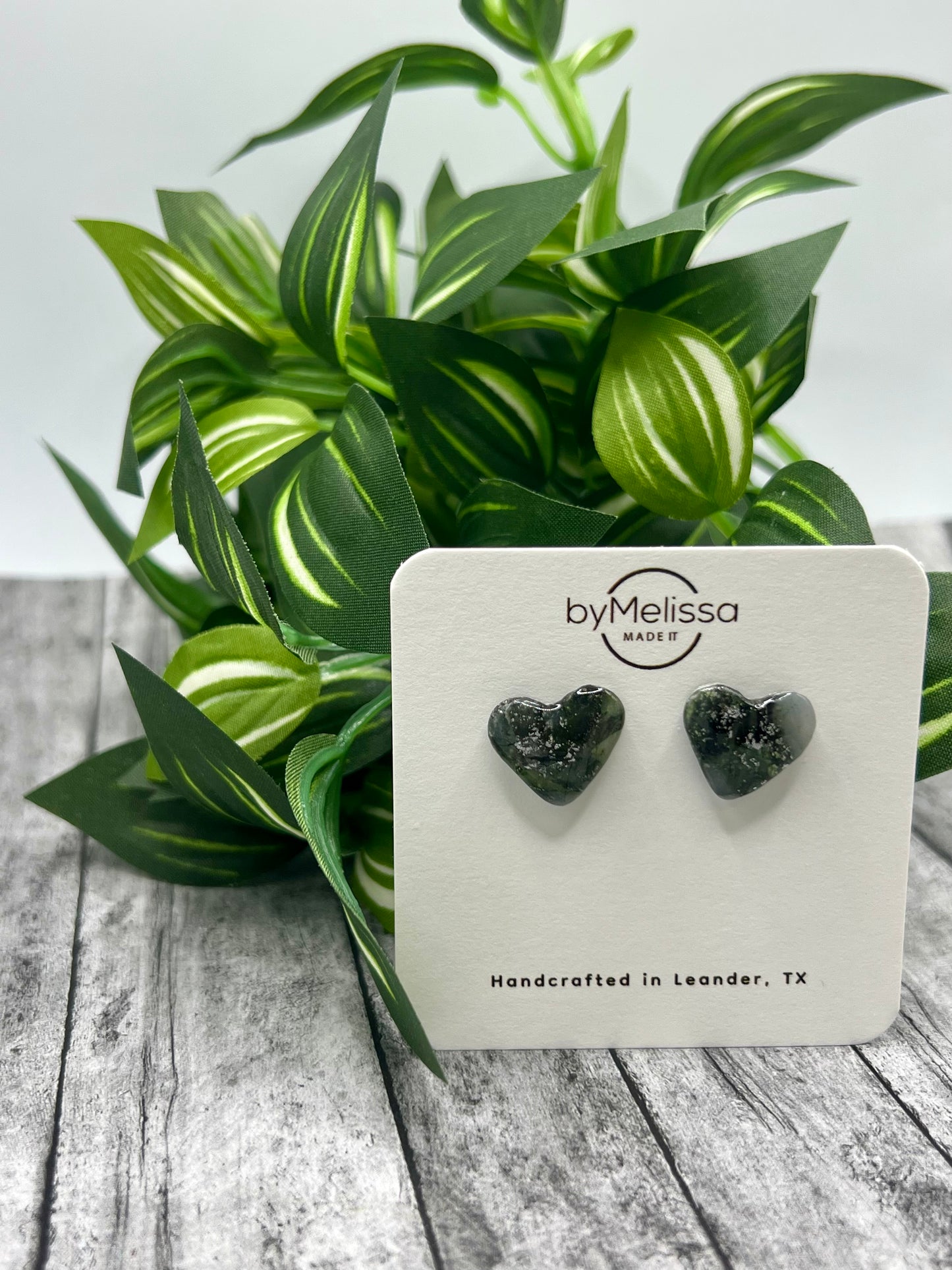 Army Green and Black Heart Stud Earrings