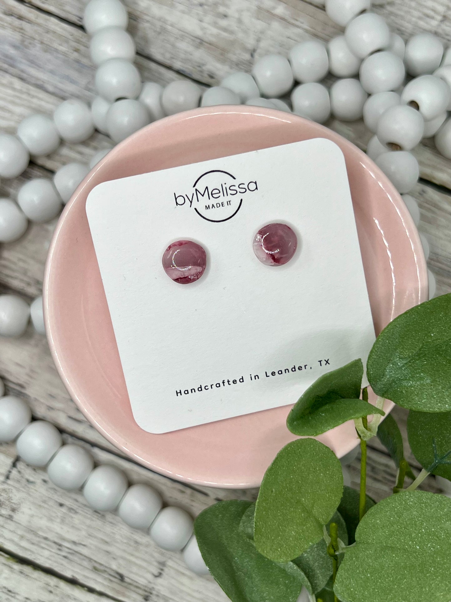 Maroon, Pink, and White Small Circle Stud Earrings
