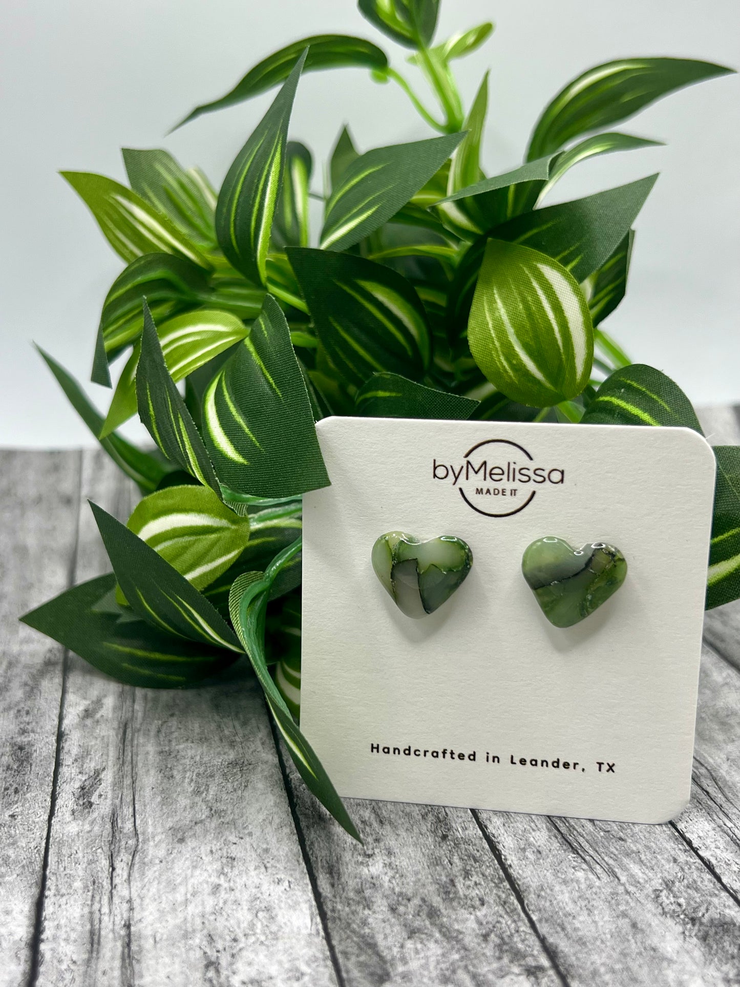 Army Green and Black Heart Stud Earrings