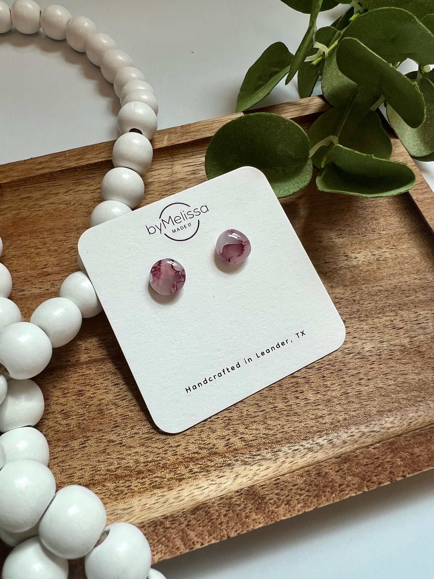 Maroon, Pink, and White Small Circle Stud Earrings