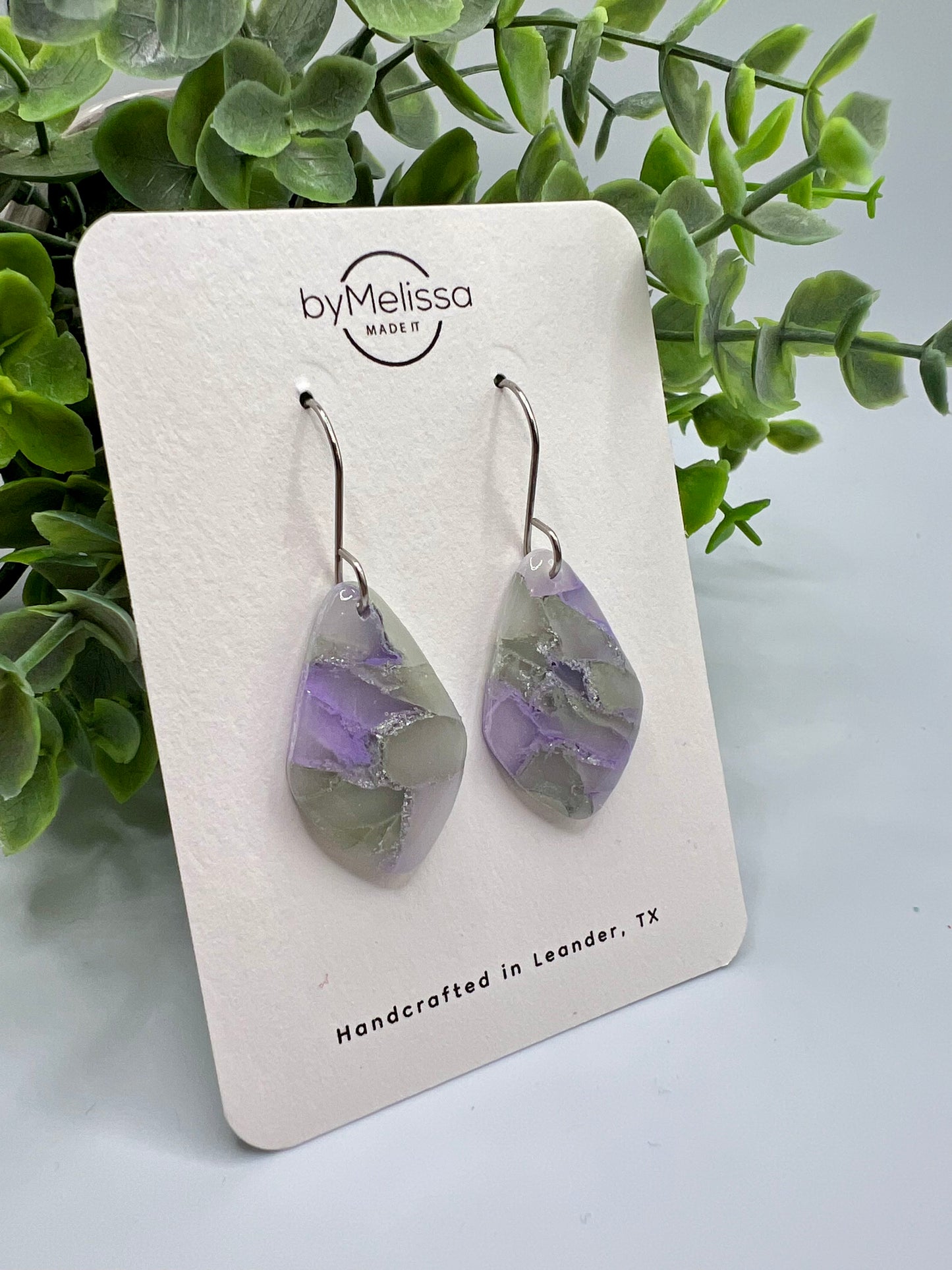 Purple and Green Small Kite Drop Earrings in Silver
