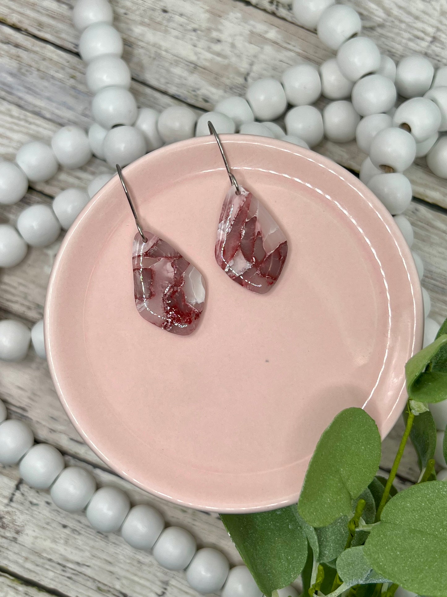Maroon, Pink, and White Small Kite Drop Earrings in Silver