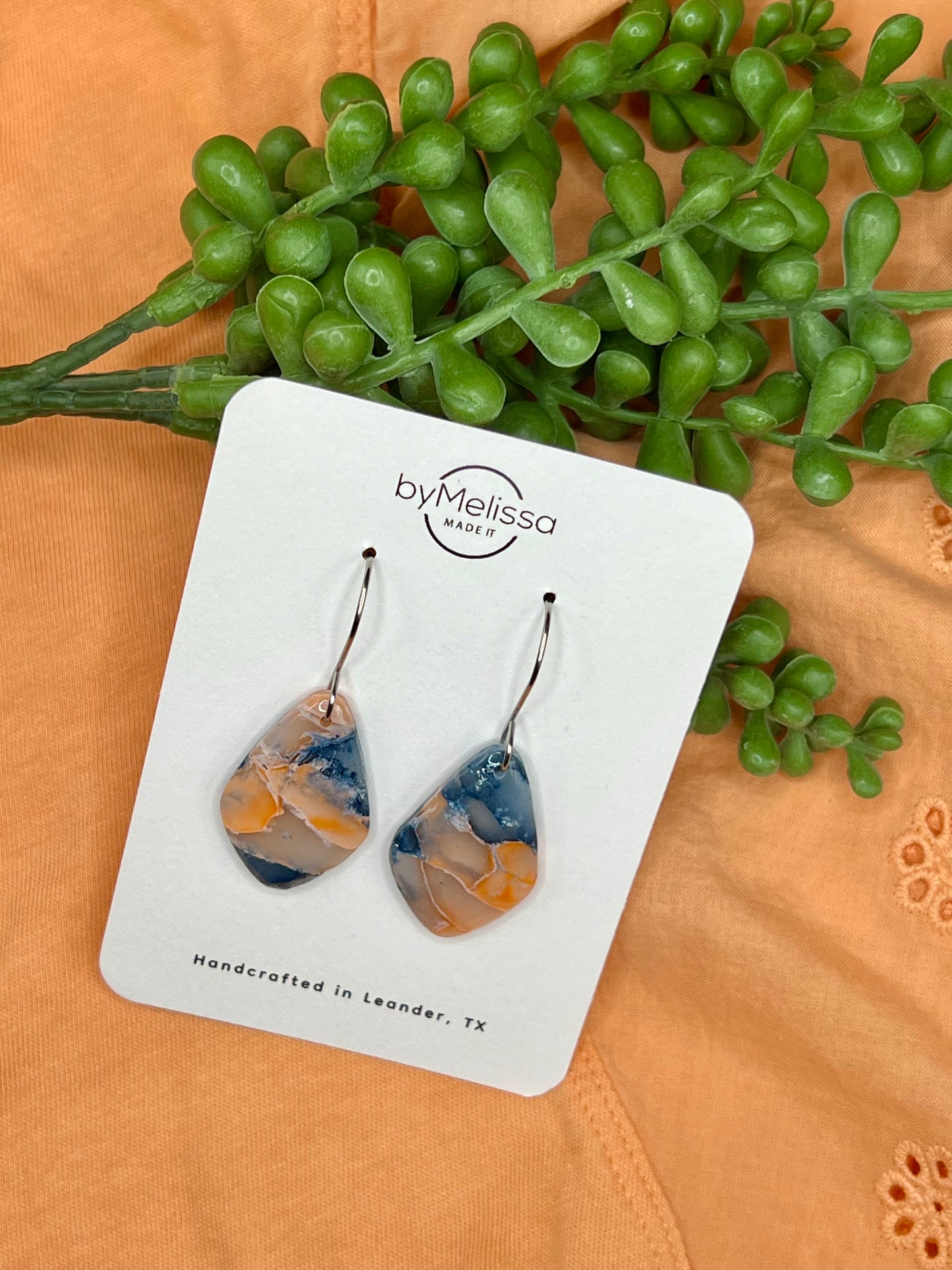Navy and Peach Small Kite Drop Earrings in Silver