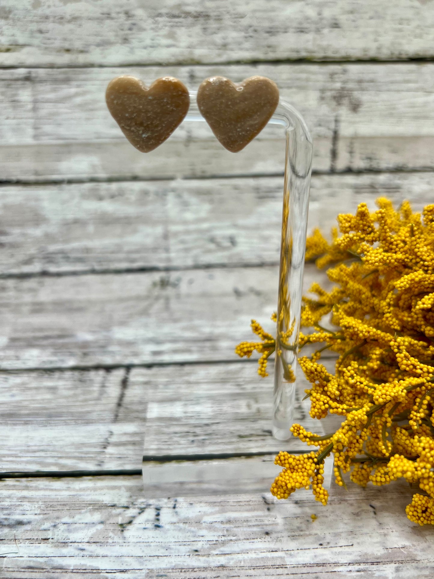 Mocha and Almond Heart Stud Earrings