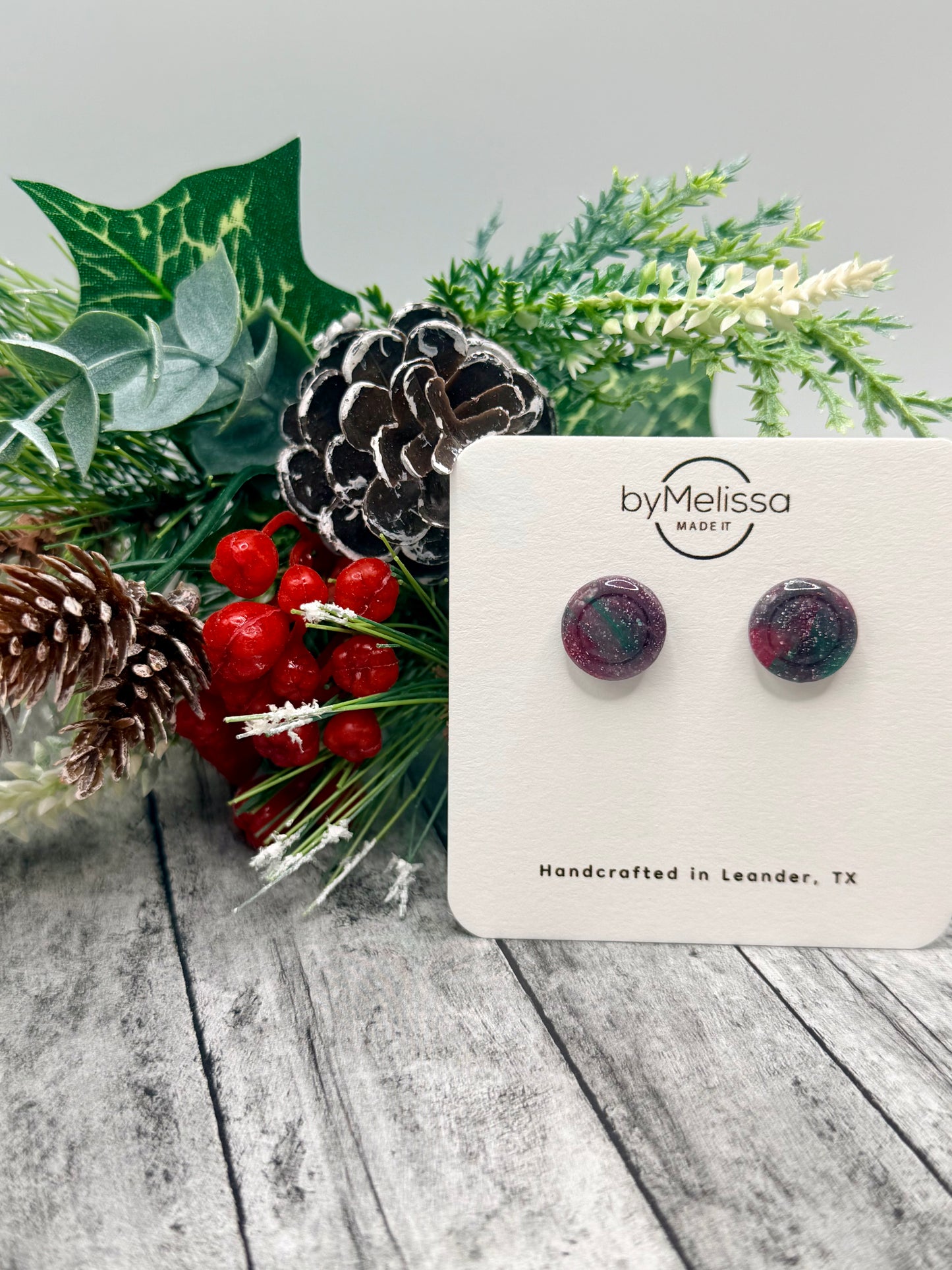 Red and Green Small Embedded Circle Stud Earrings