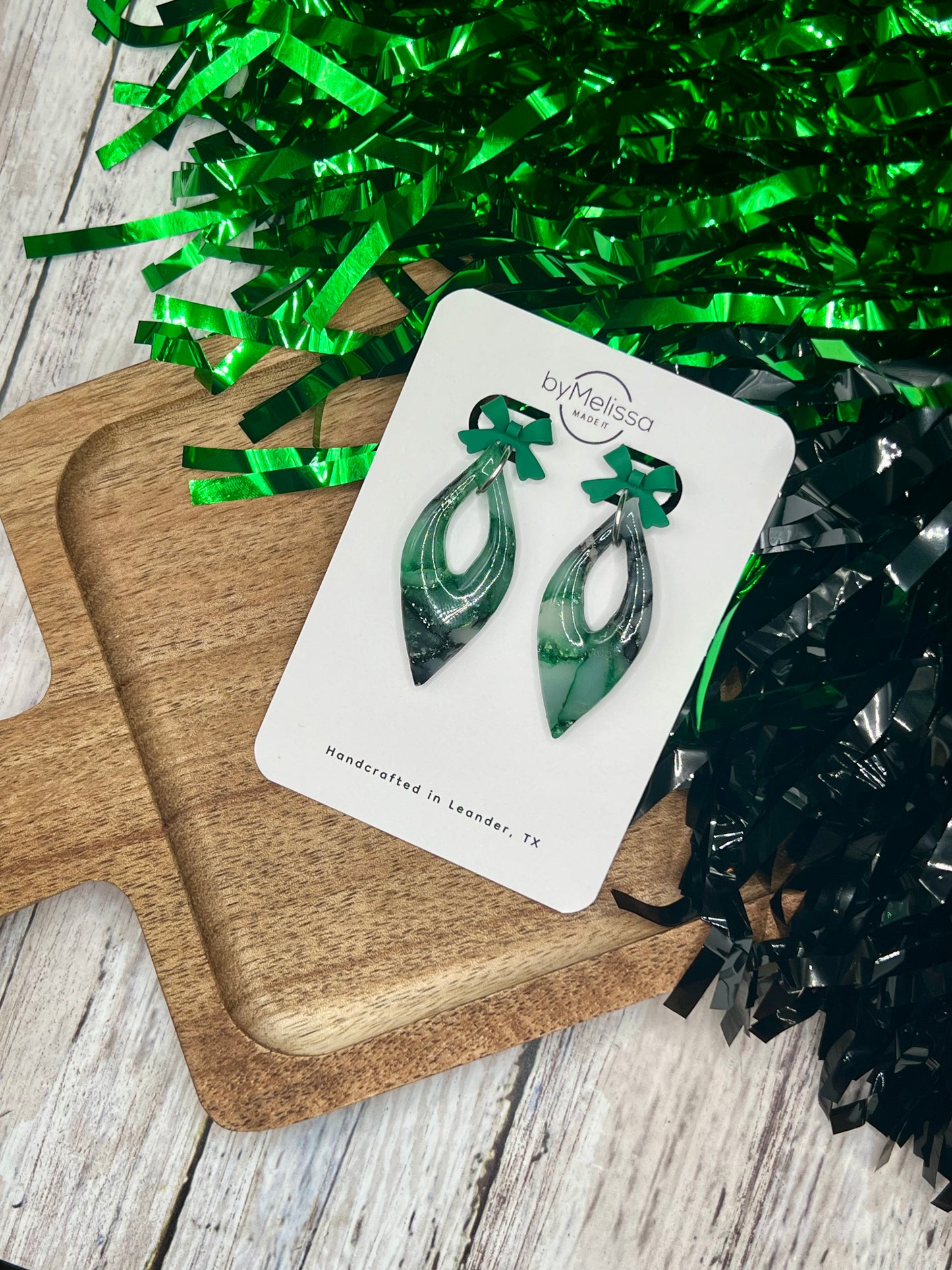 Cedar Park High School earrings, green and black CPHS spirit jewelry, Timberwolves game day accessory