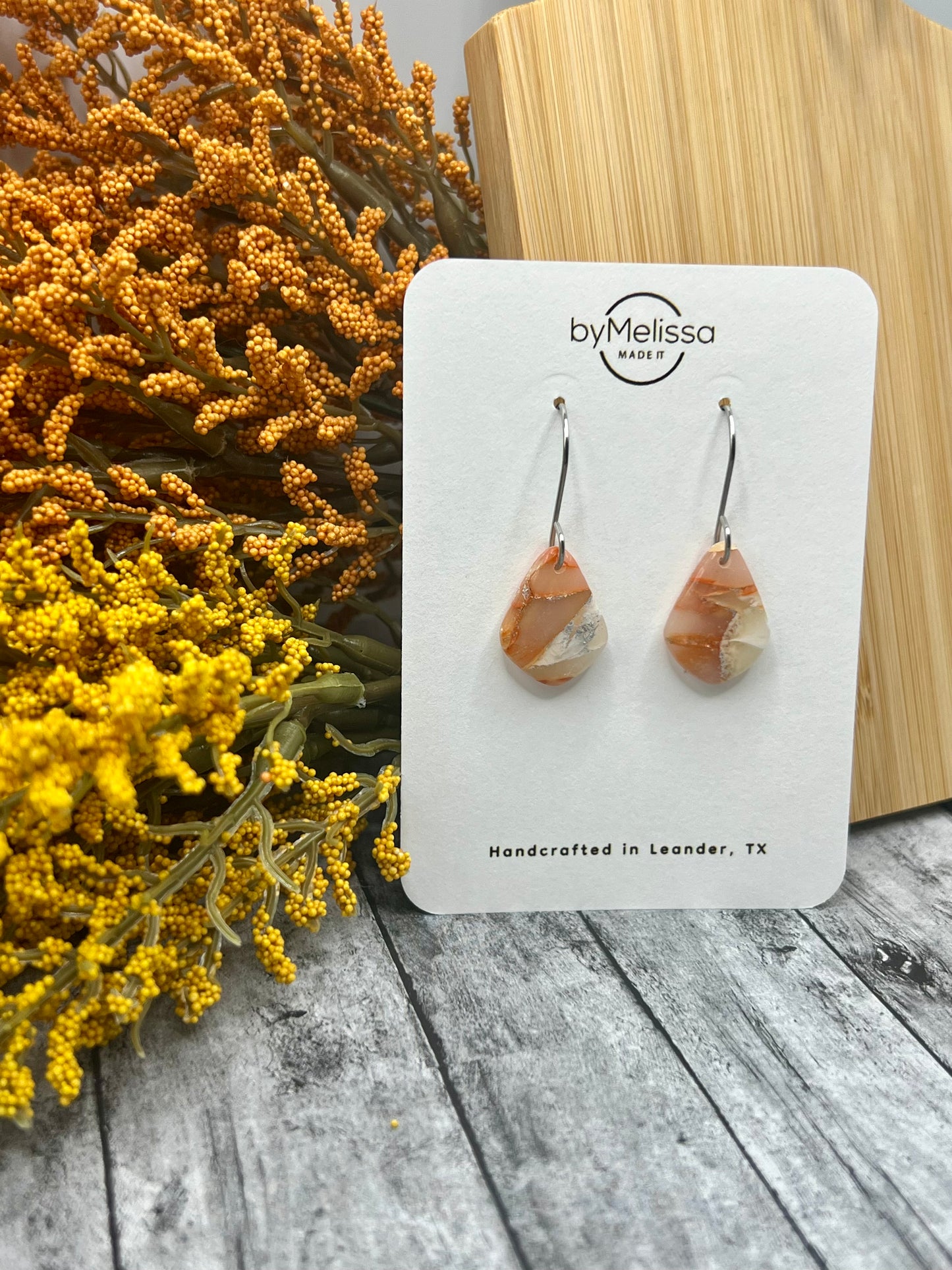 Orange and White Petite Kite Drop Earrings in Silver