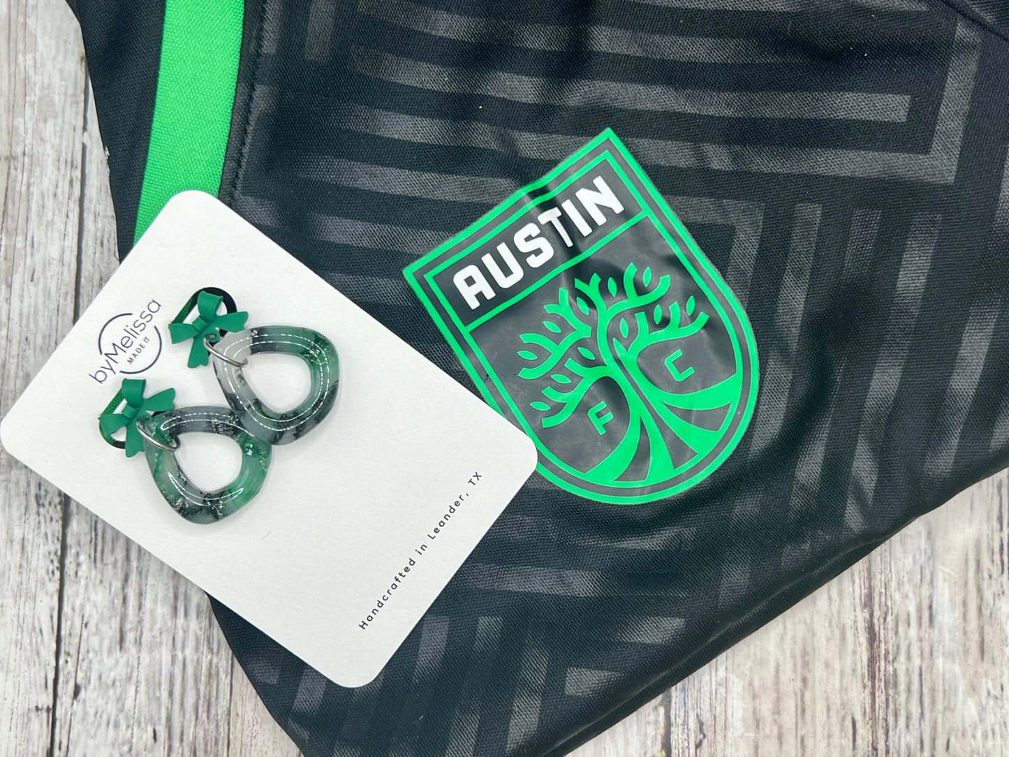 Forest Green and Black Open Triangle Drop with Green Bows