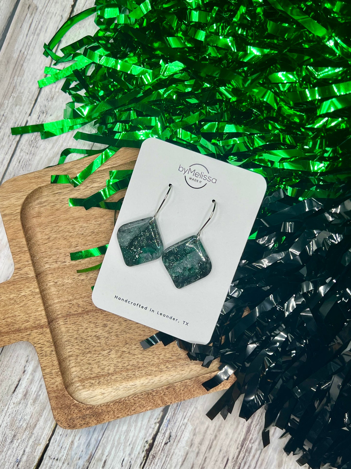 Cedar Park High School earrings, green and black CPHS spirit jewelry, Timberwolves game day accessory